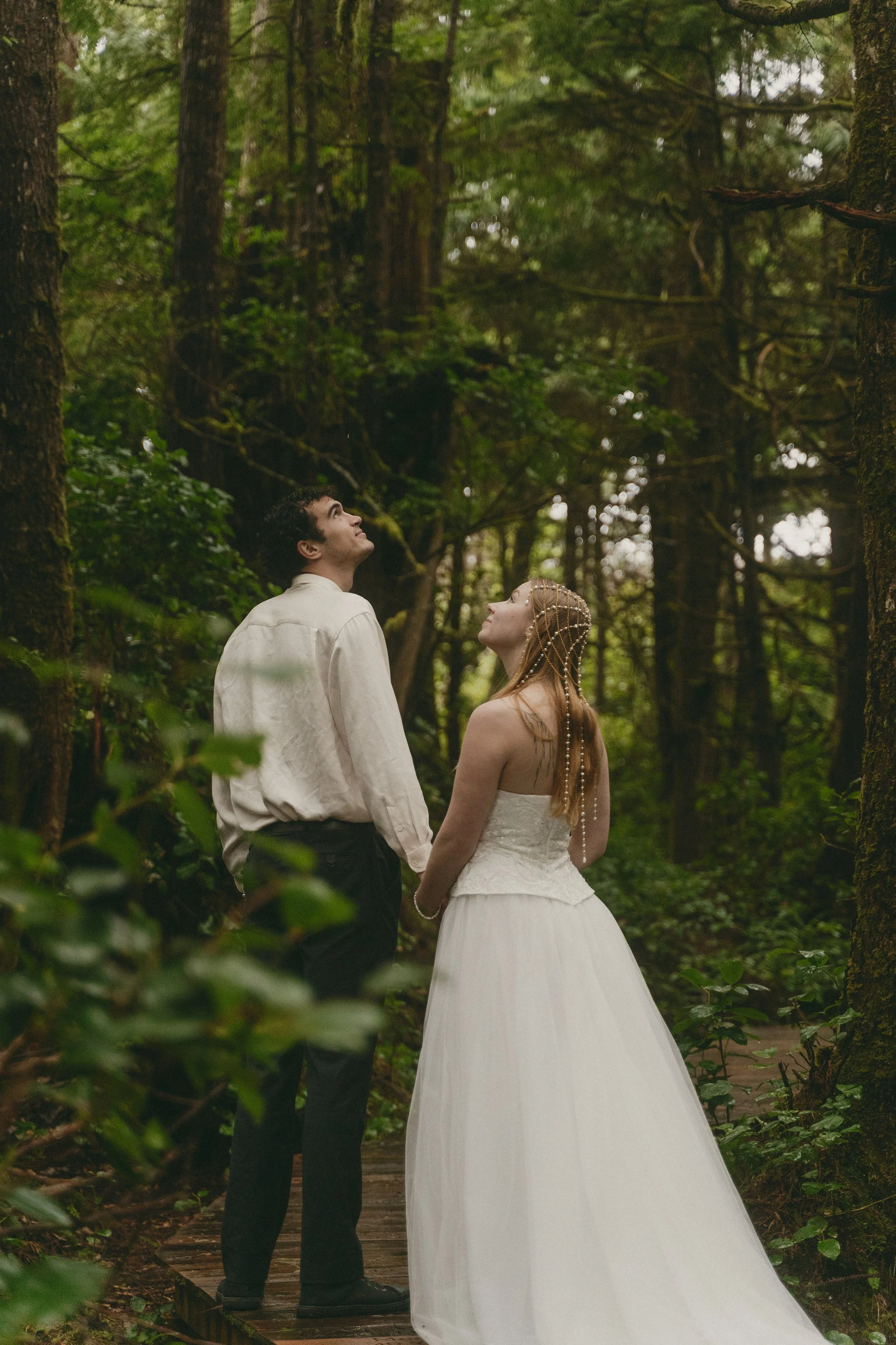 couples rainy moody elopement in Tofino BC