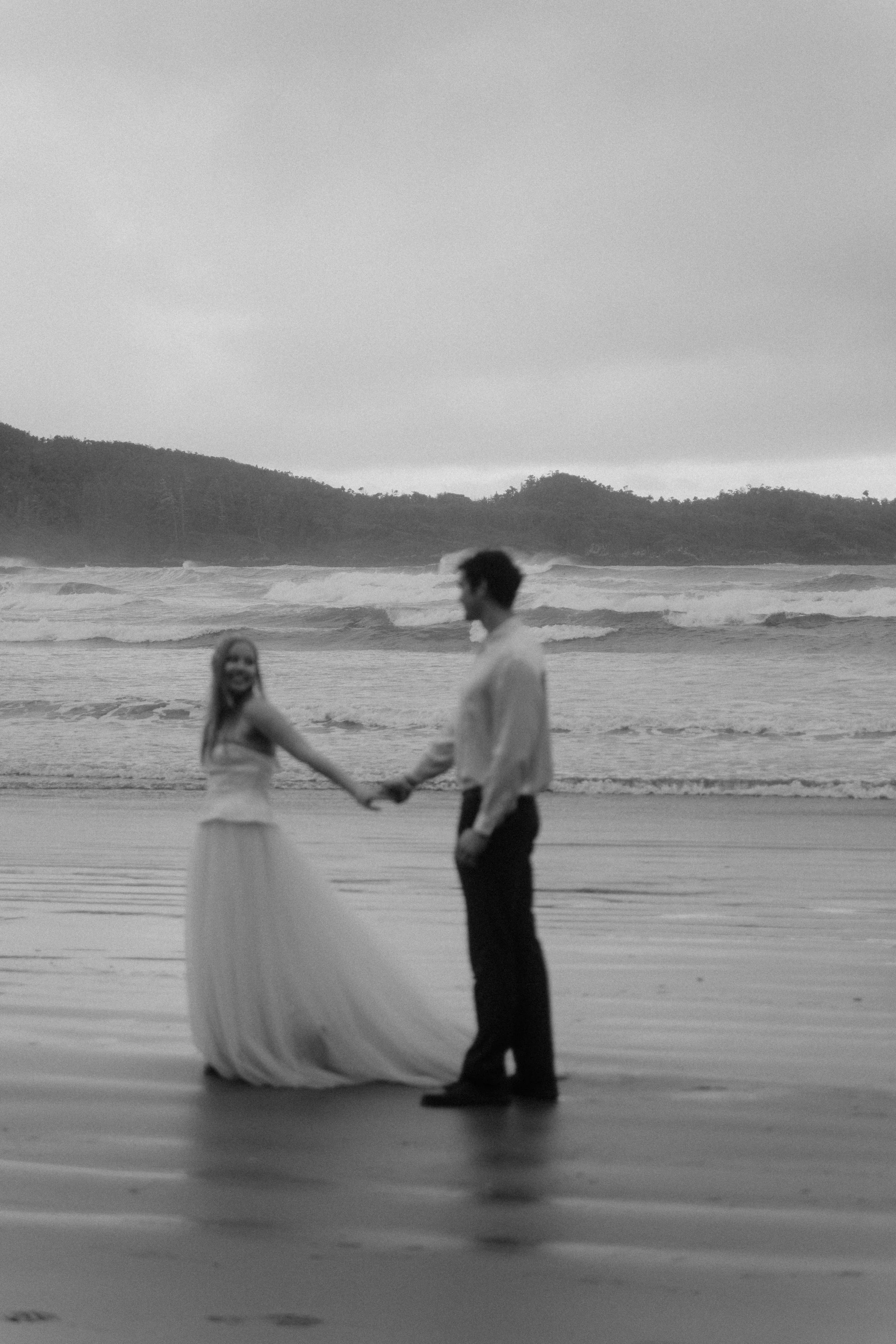 couples rainy moody elopement in Tofino BC