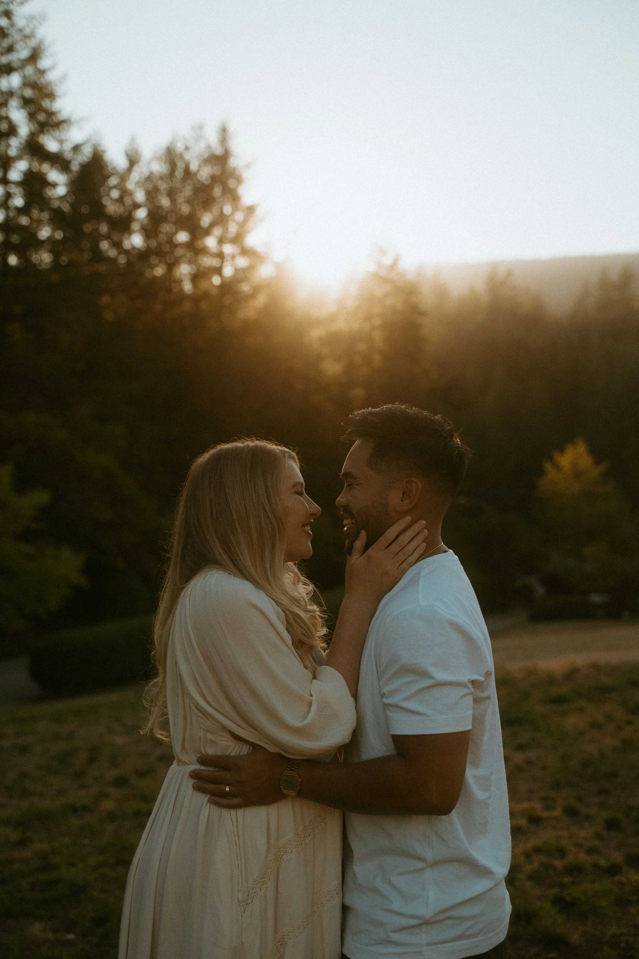 Couples golden hour maternity session at Cleveland Dam North Vancouver BC