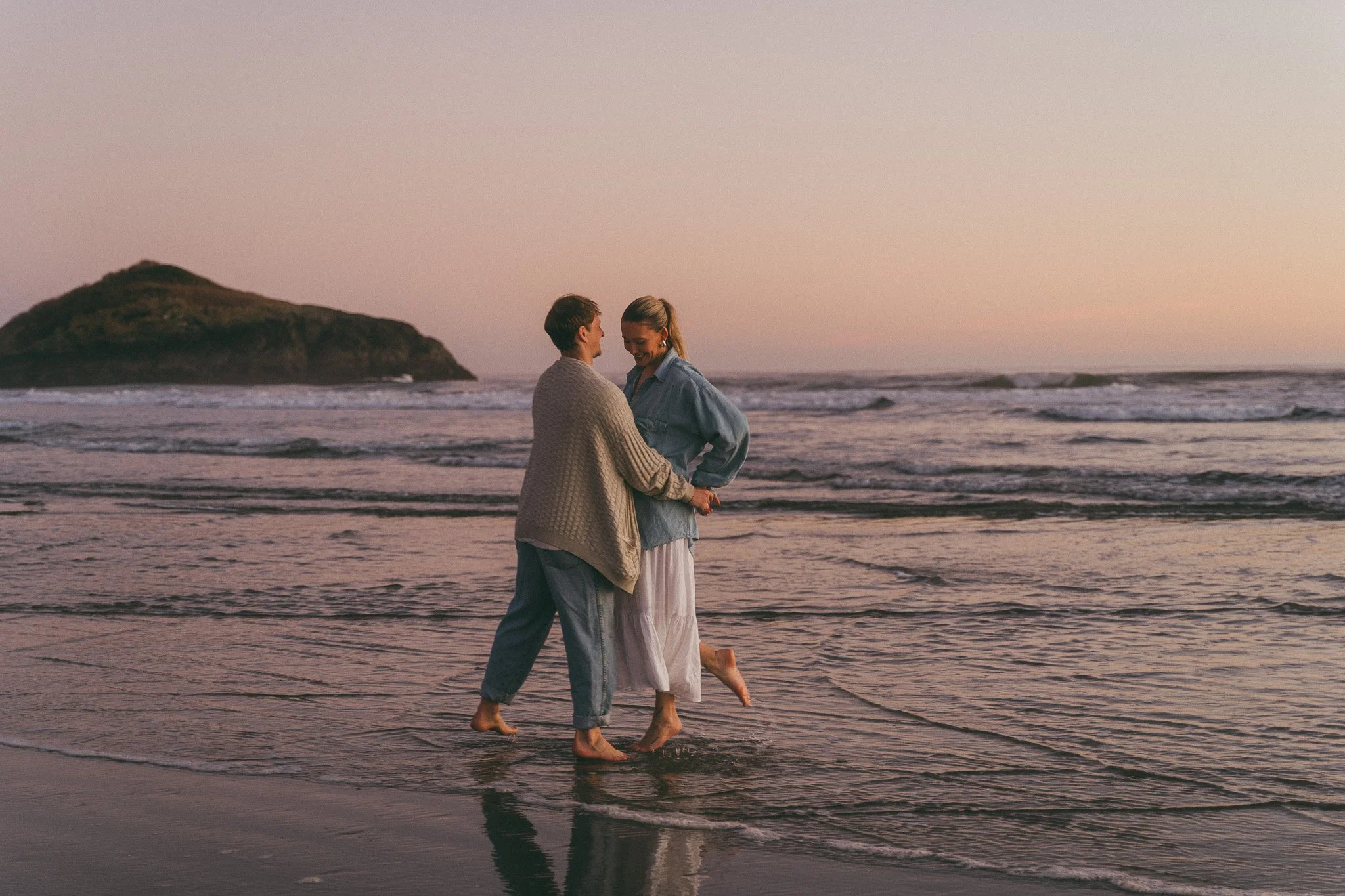 Golden hour blue hour adventurous couples engagement session in Tofino BC