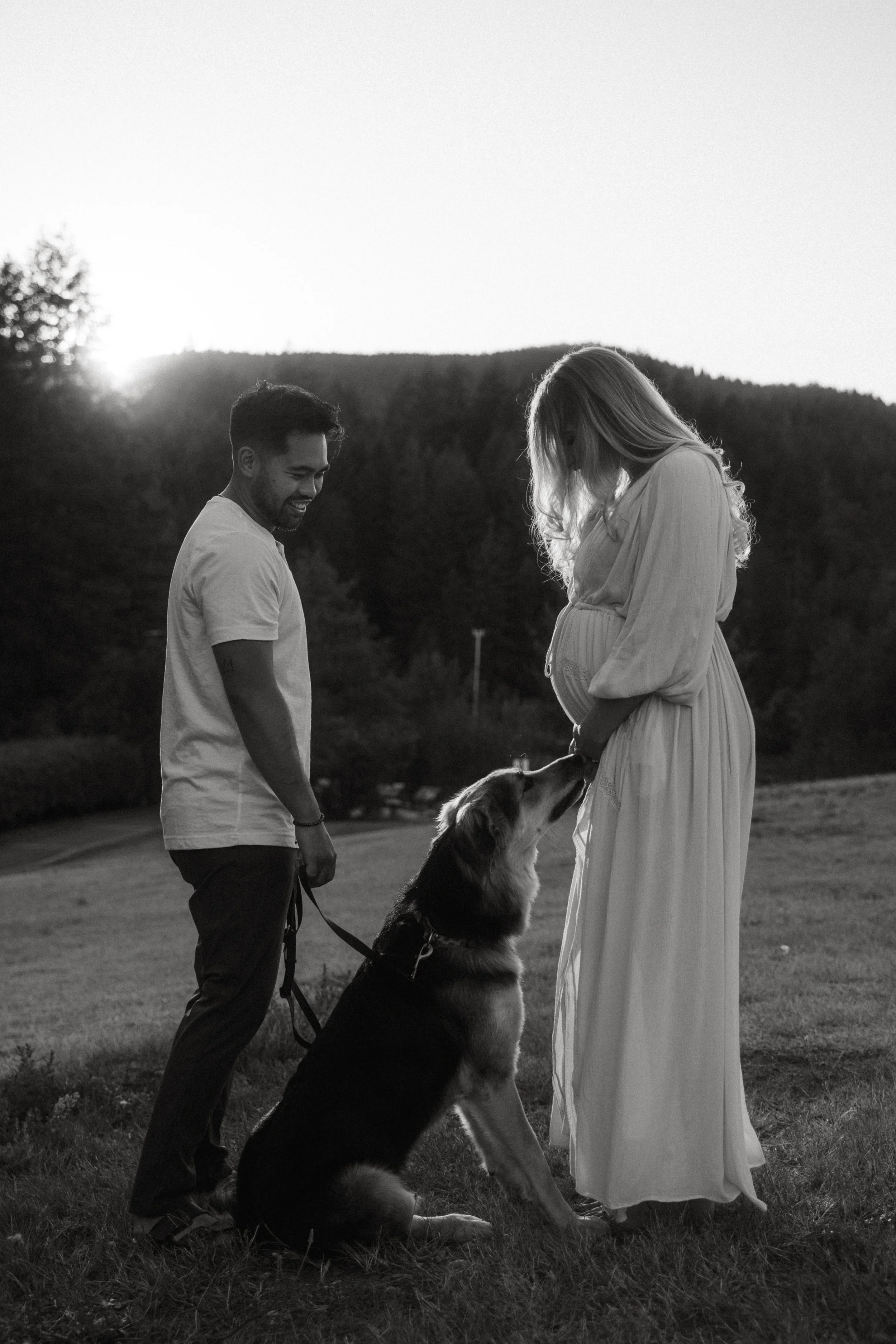 Couples golden hour maternity session at Cleveland Dam North Vancouver BC