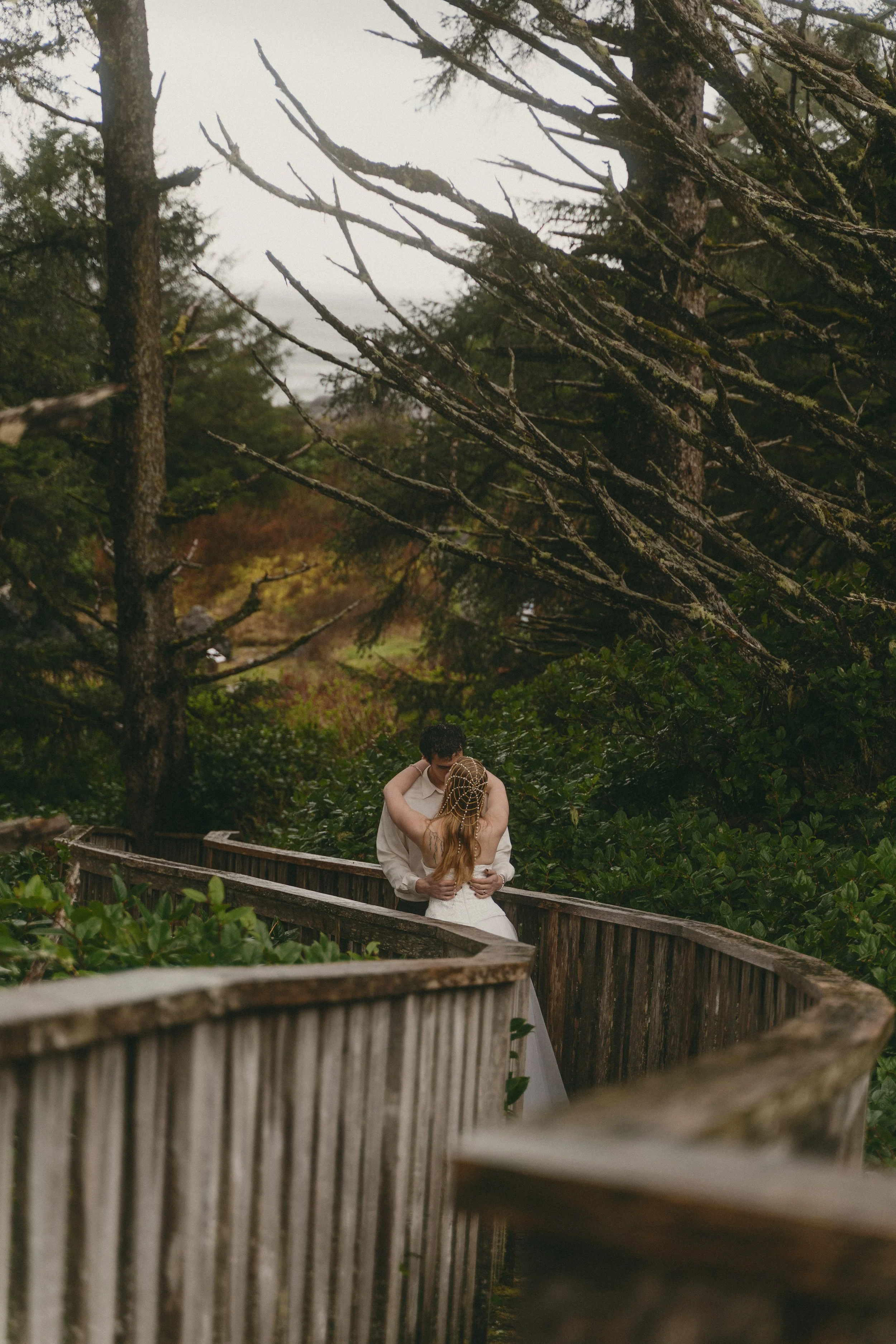 couples rainy moody elopement in Tofino BC