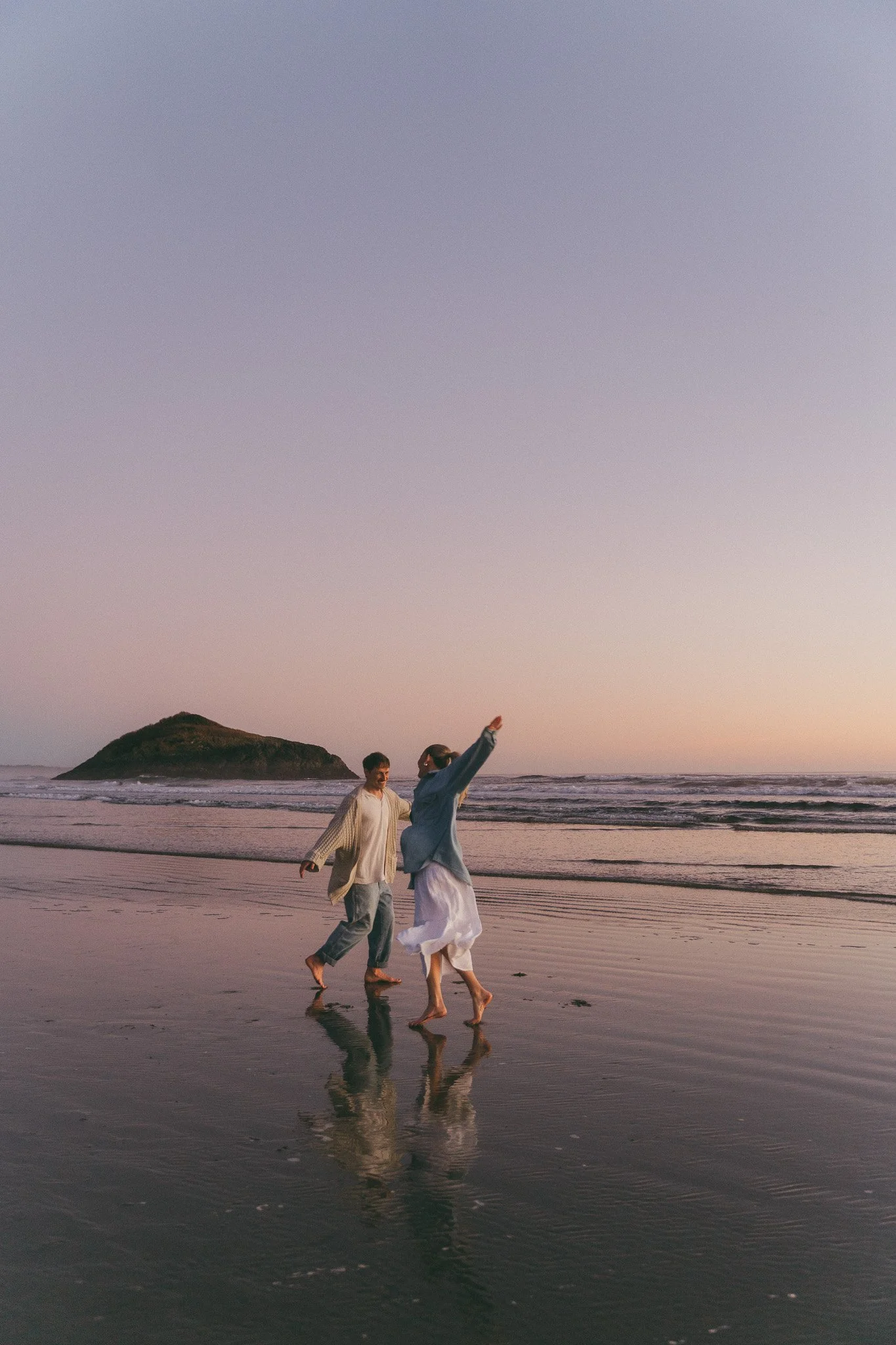 Golden hour blue hour adventurous couples engagement session in Tofino BC