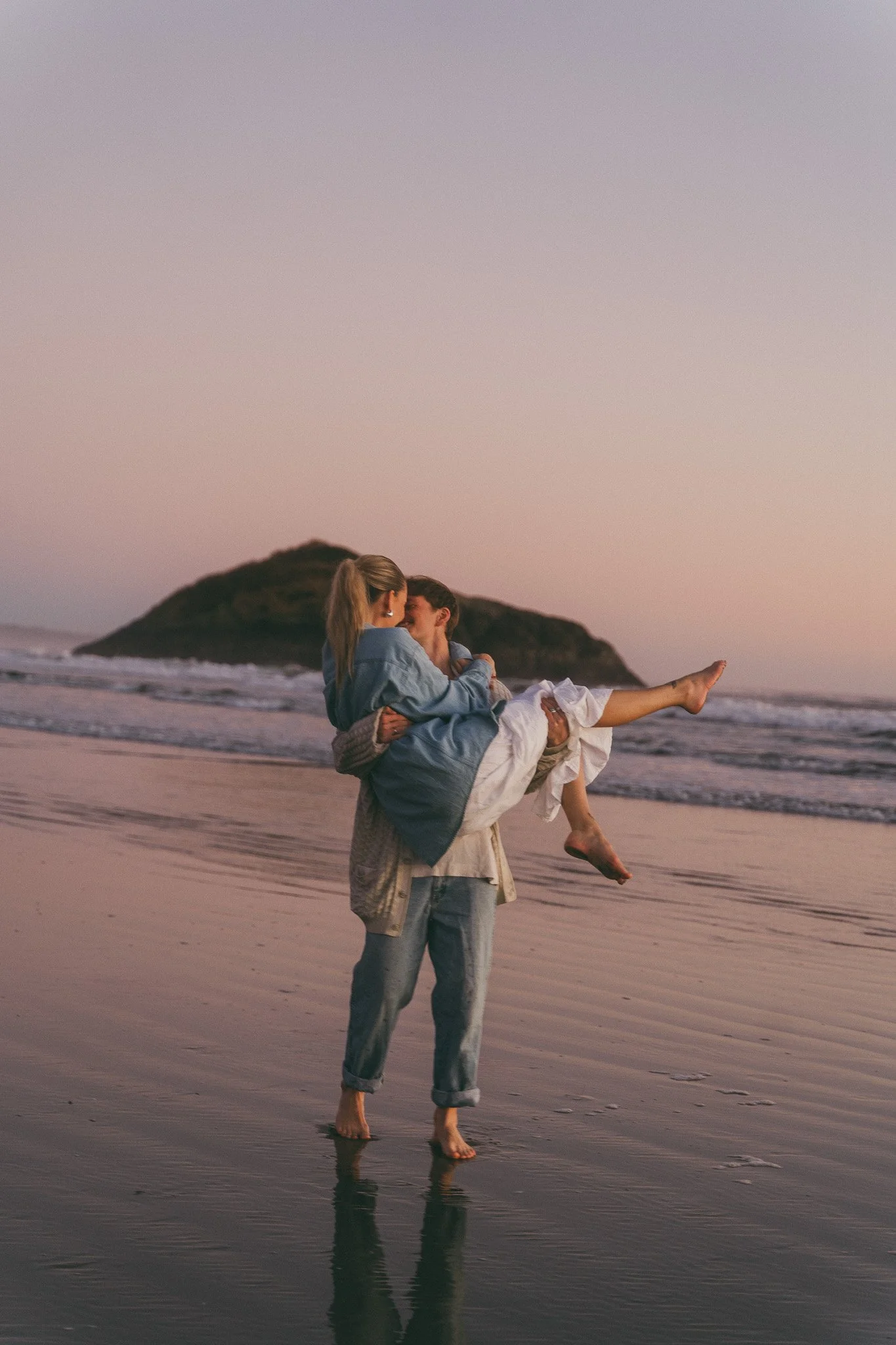 Golden hour blue hour adventurous couples engagement session in Tofino BC