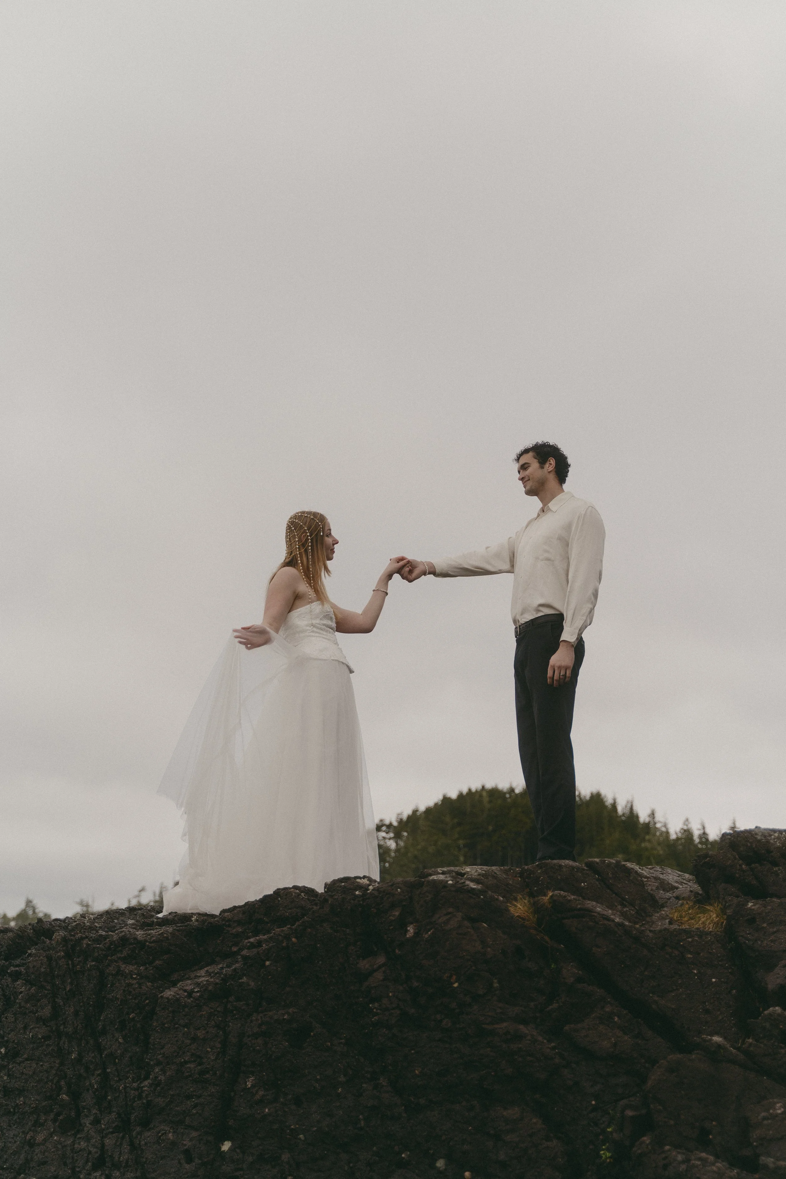 couples rainy moody elopement in Tofino BC