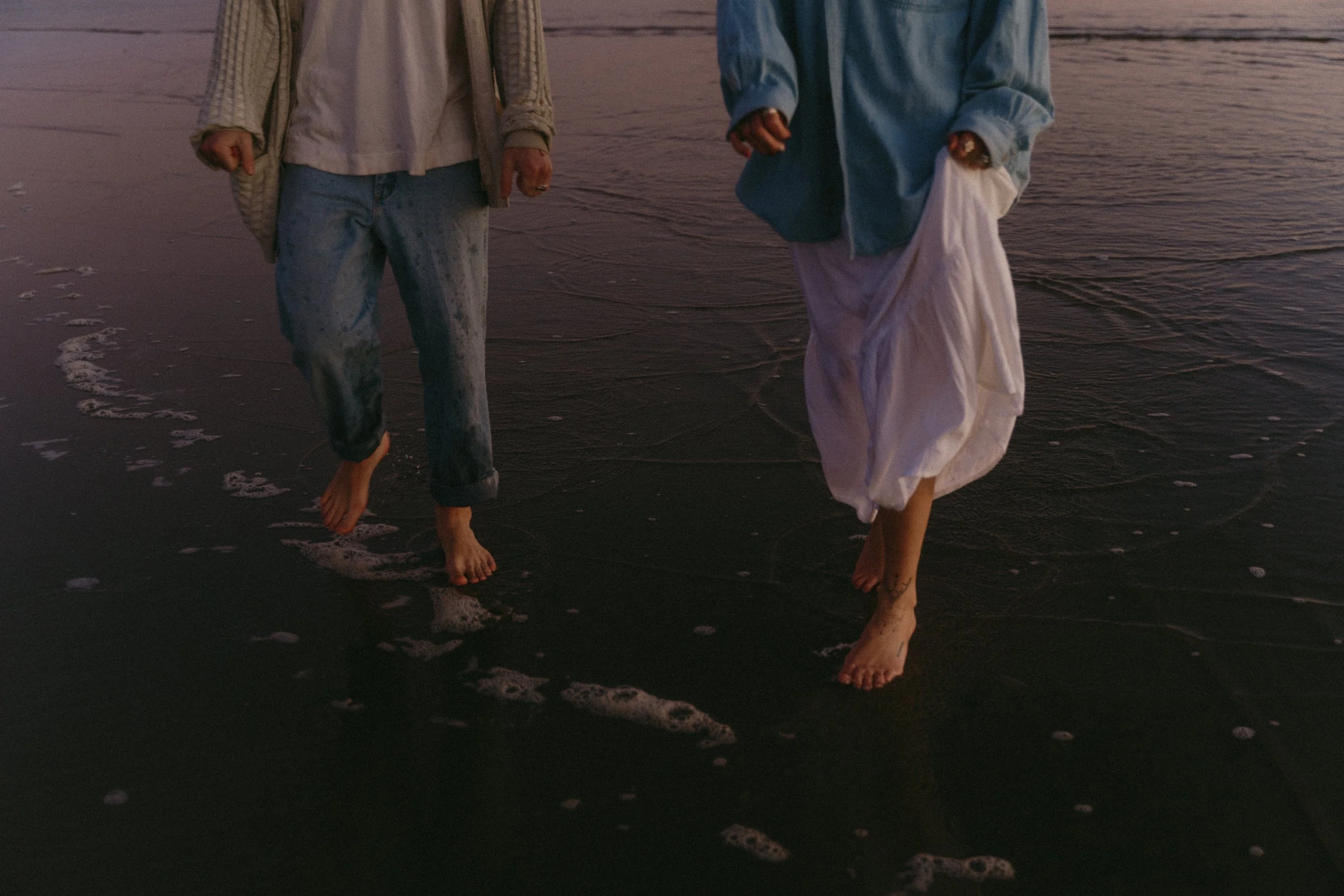 couples session at golden hour on the beach in Tofino BC