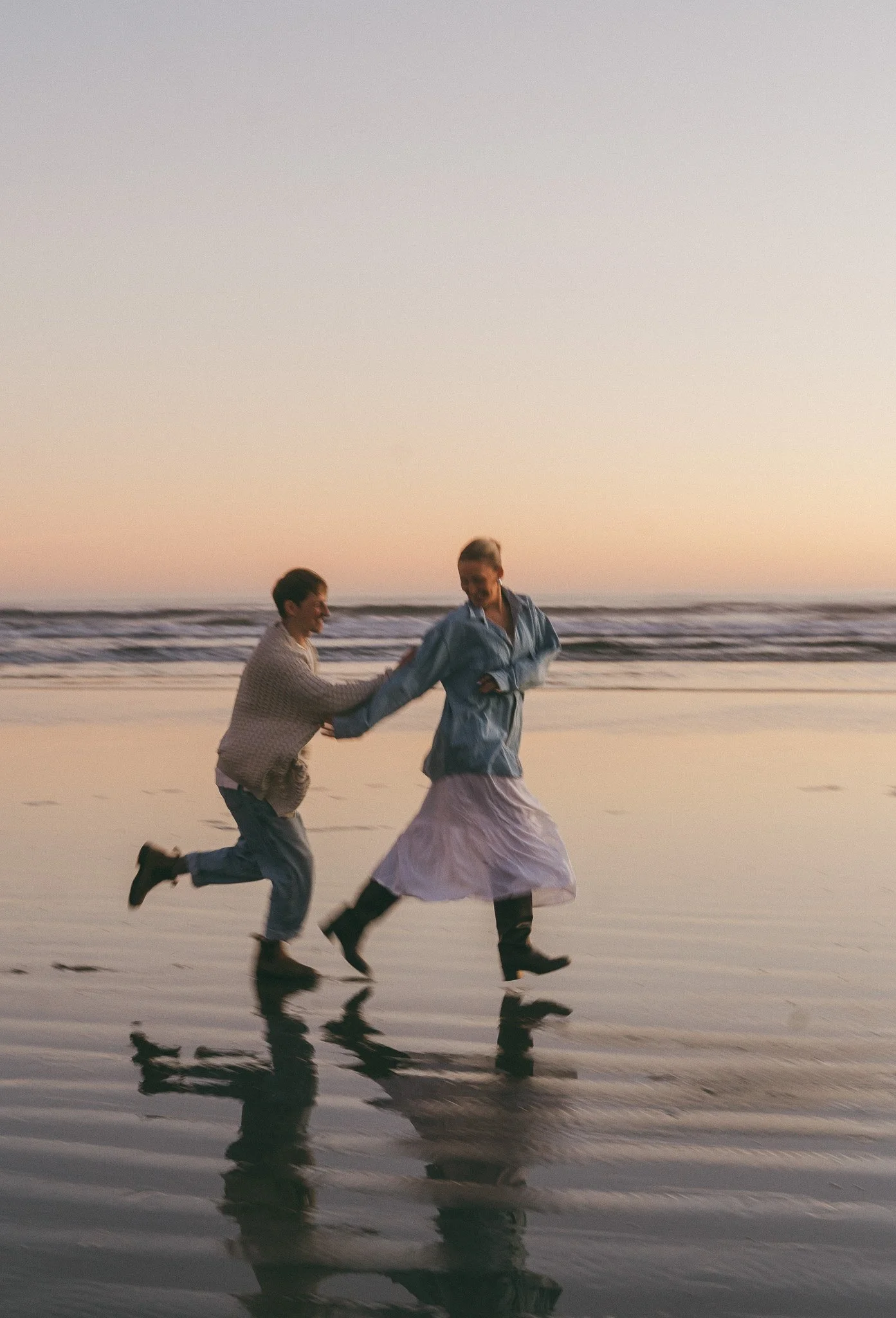 Golden hour blue hour adventurous couples engagement session in Tofino BC