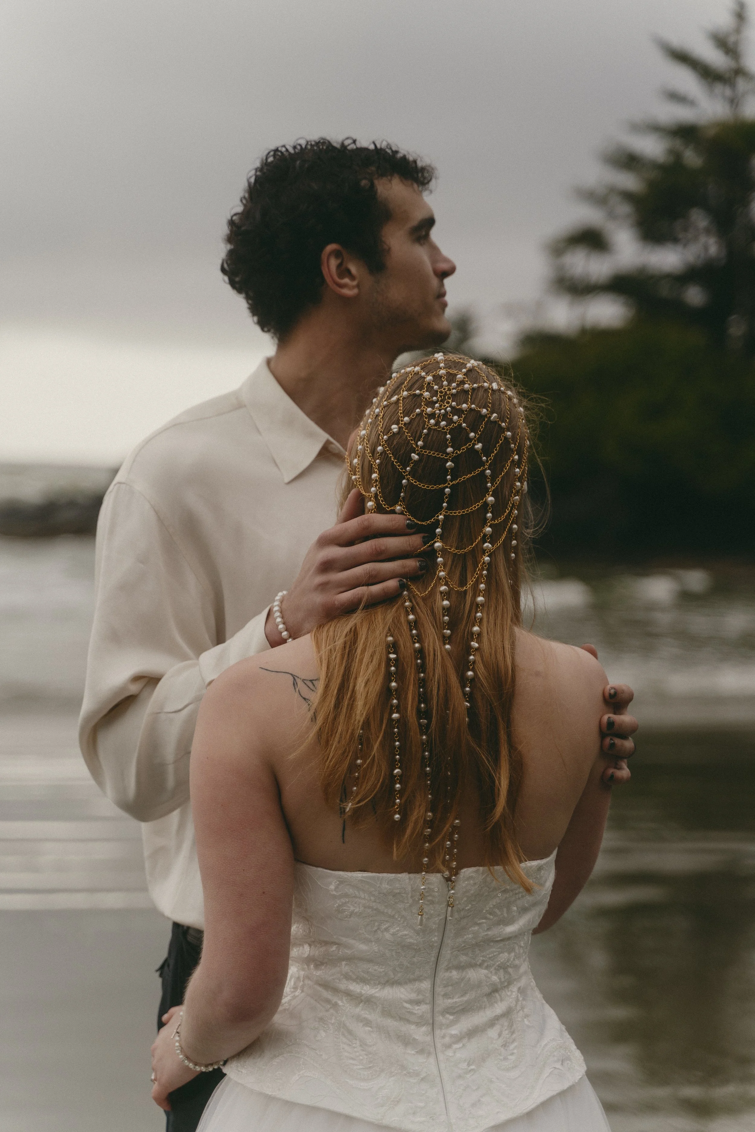couples rainy moody elopement in Tofino BC
