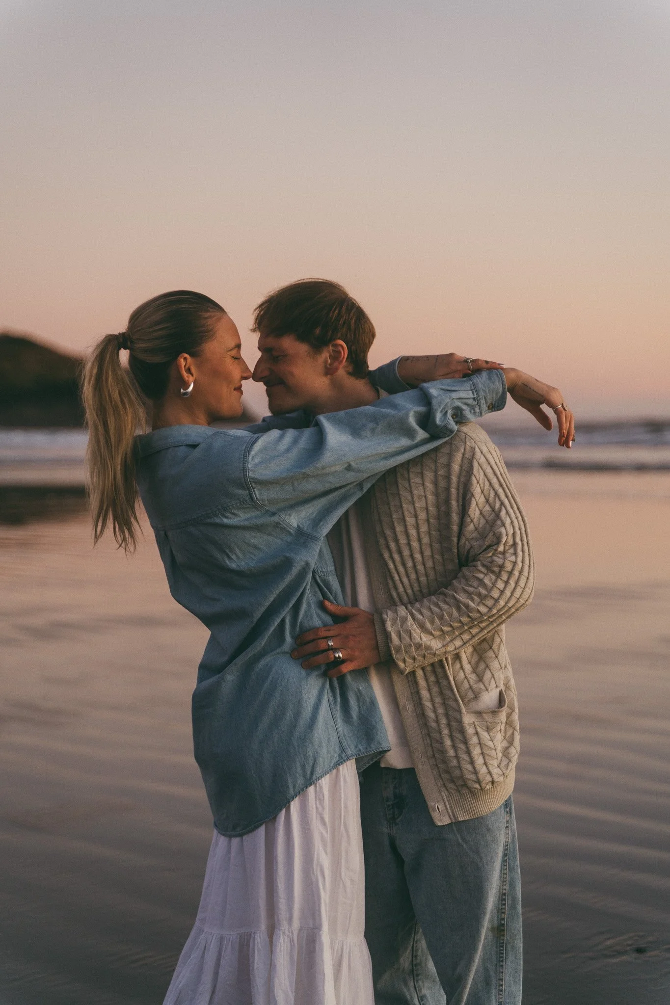 Golden hour blue hour adventurous couples engagement session in Tofino BC