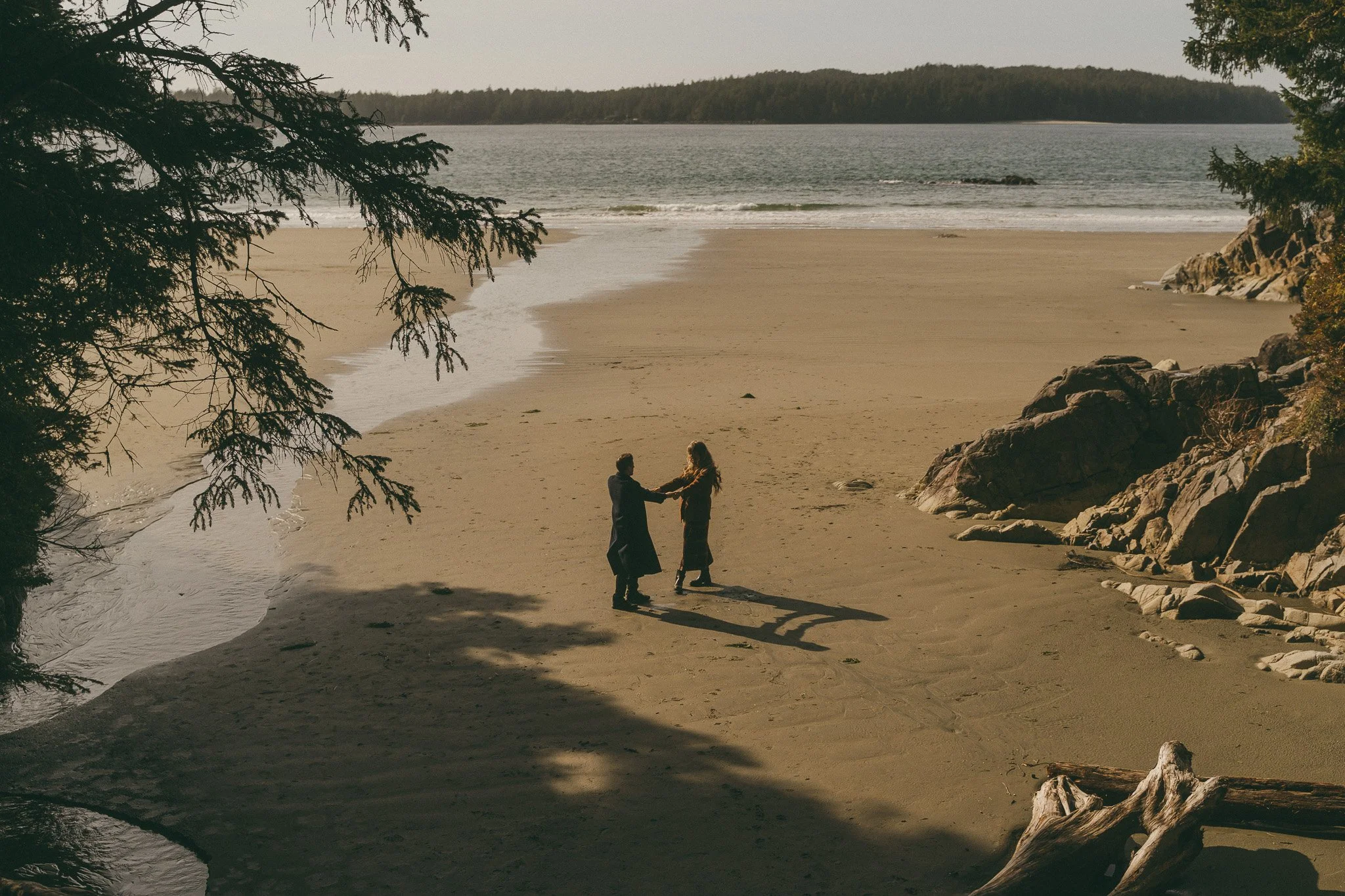 Golden hour adventurous couples engagement session in Tofino BC