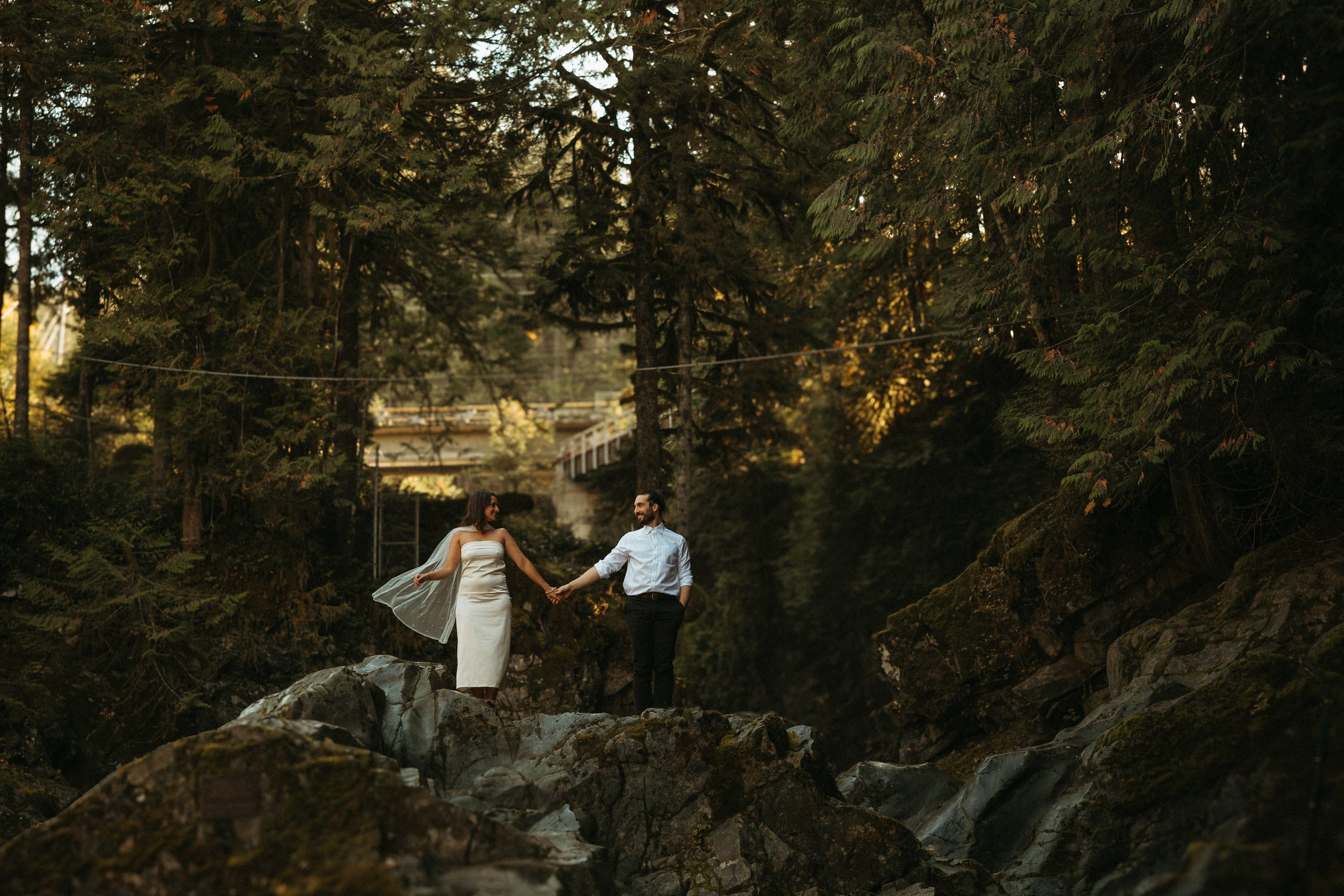 Couples adventure elopement at Mamquam Falls in Squamish BC