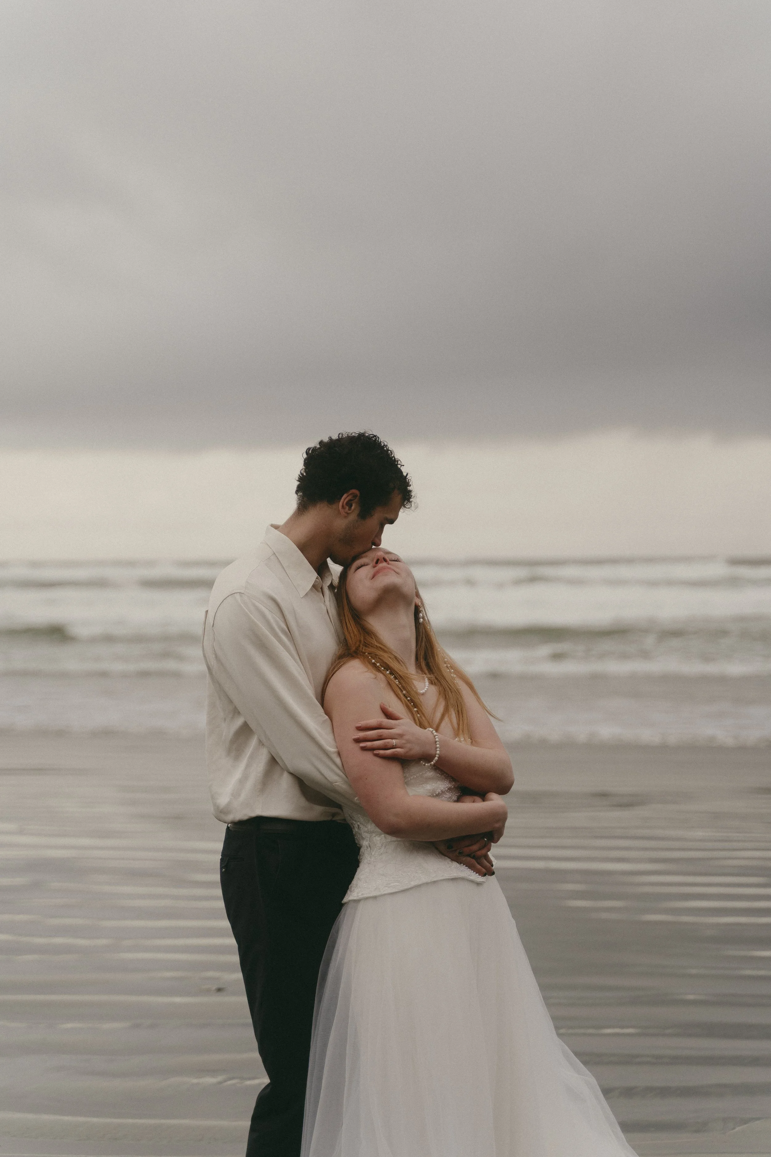 couples rainy moody elopement in Tofino BC