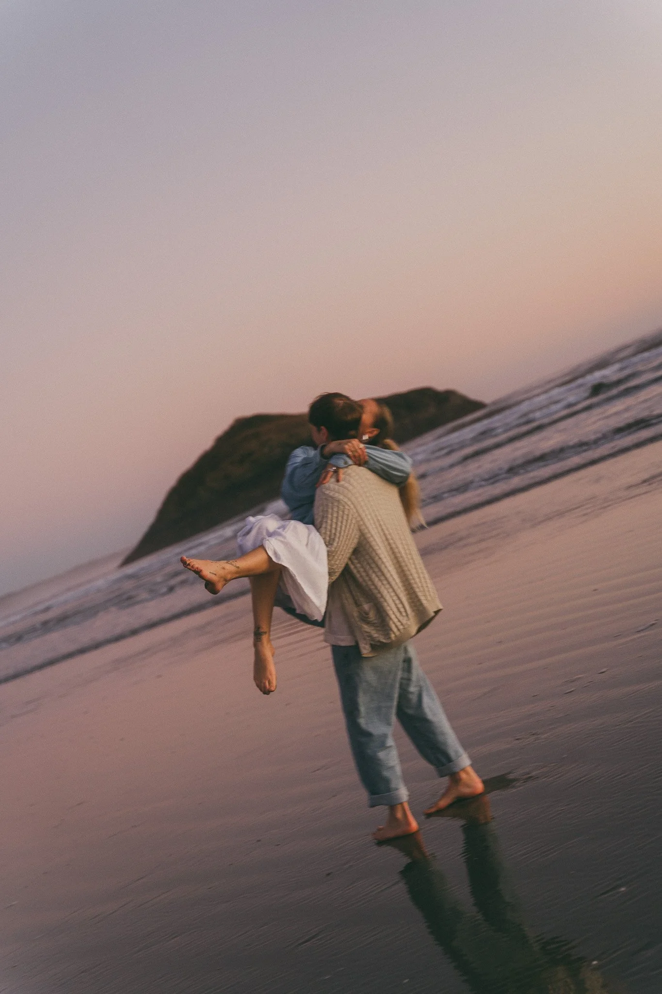 Golden hour blue hour adventurous couples engagement session in Tofino BC