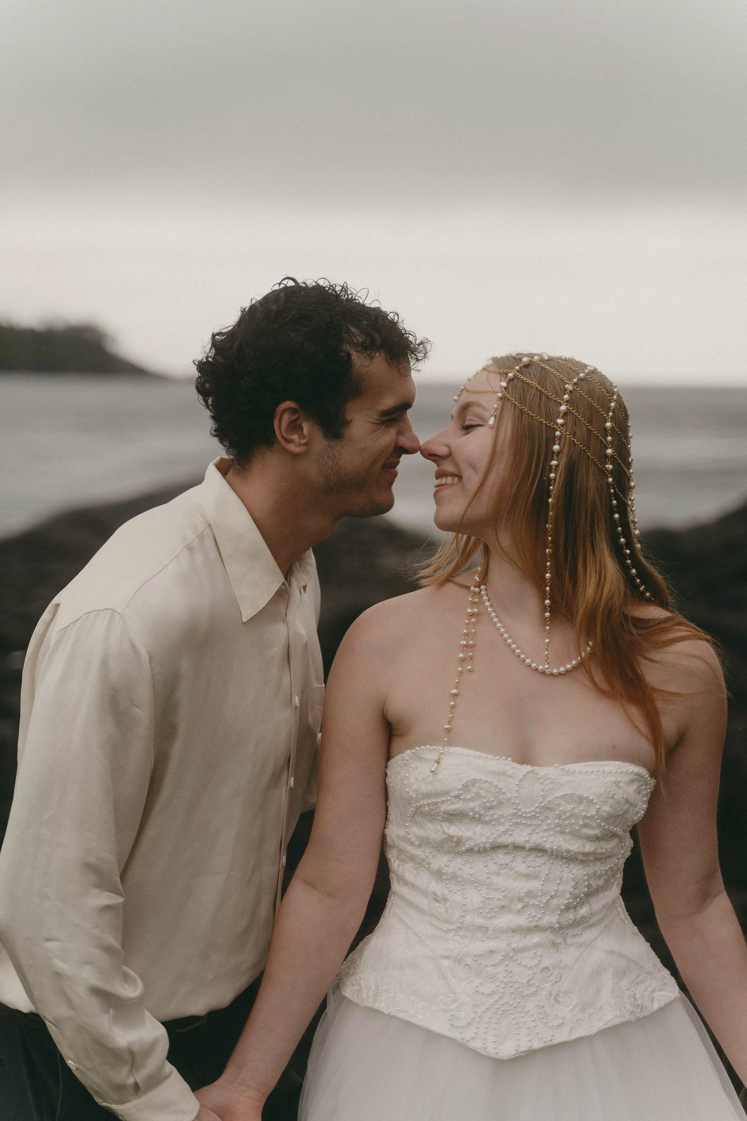 couples rainy moody elopement in Tofino BC