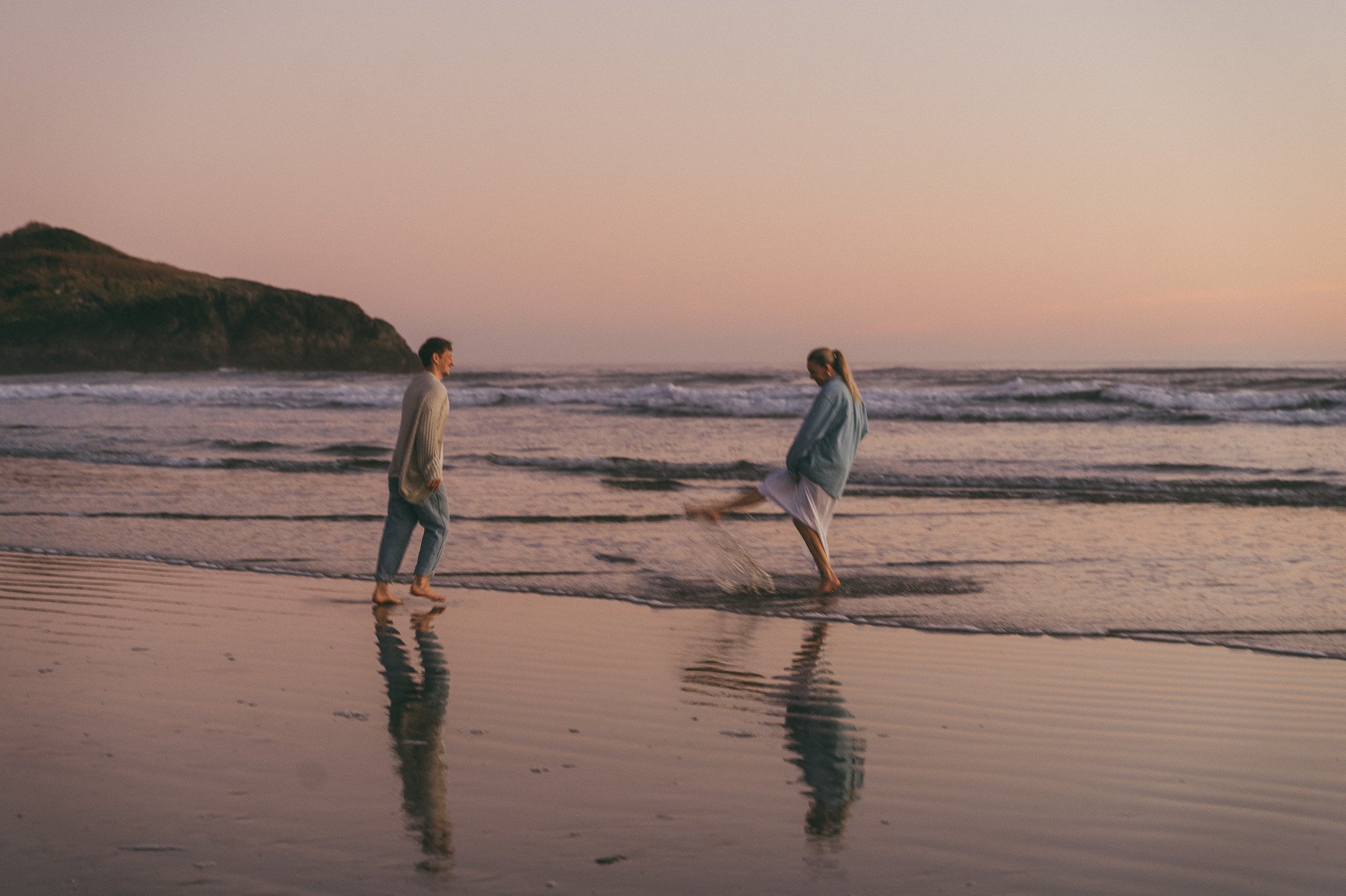 Golden hour blue hour adventurous couples engagement session in Tofino BC