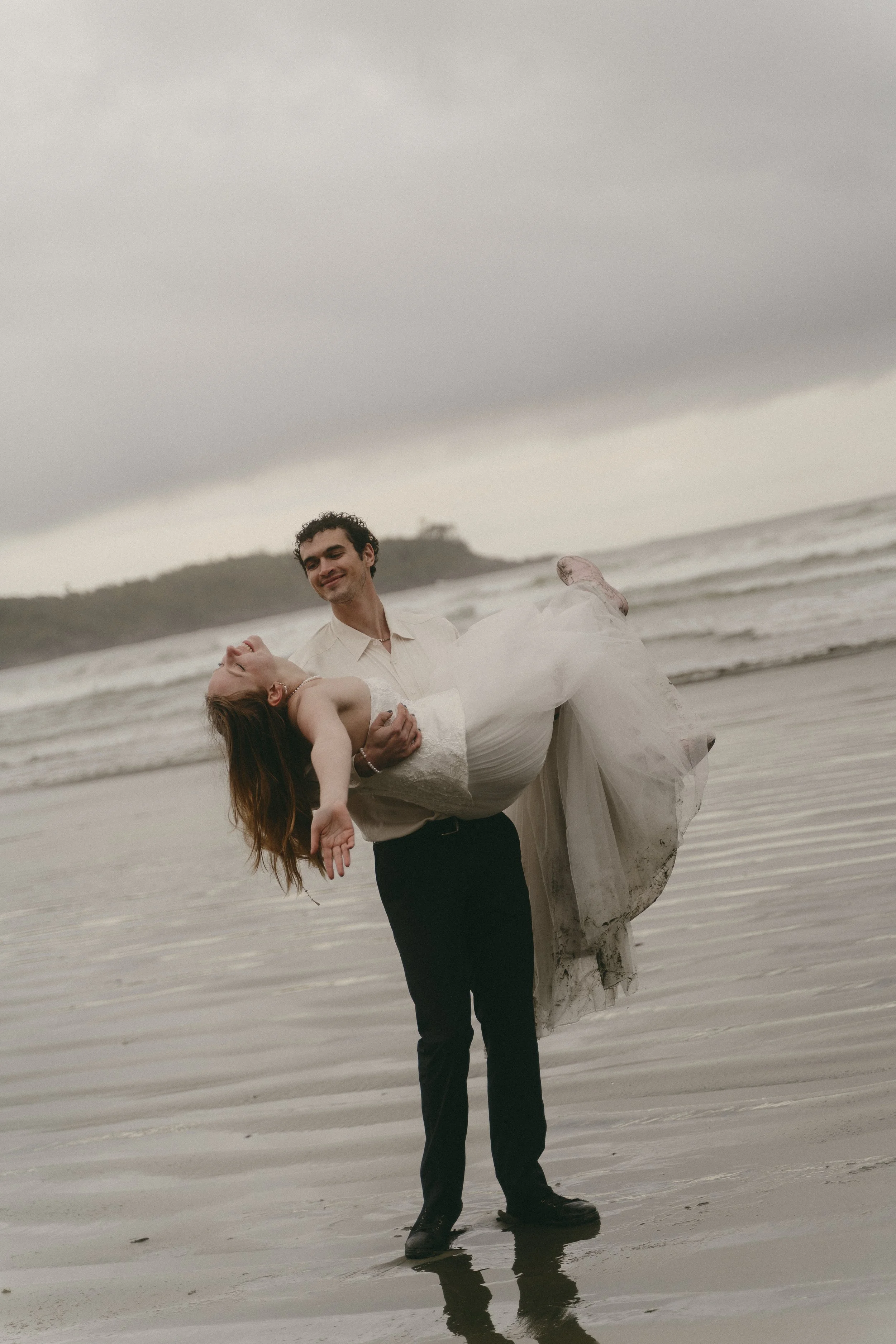 couples rainy moody elopement in Tofino BC