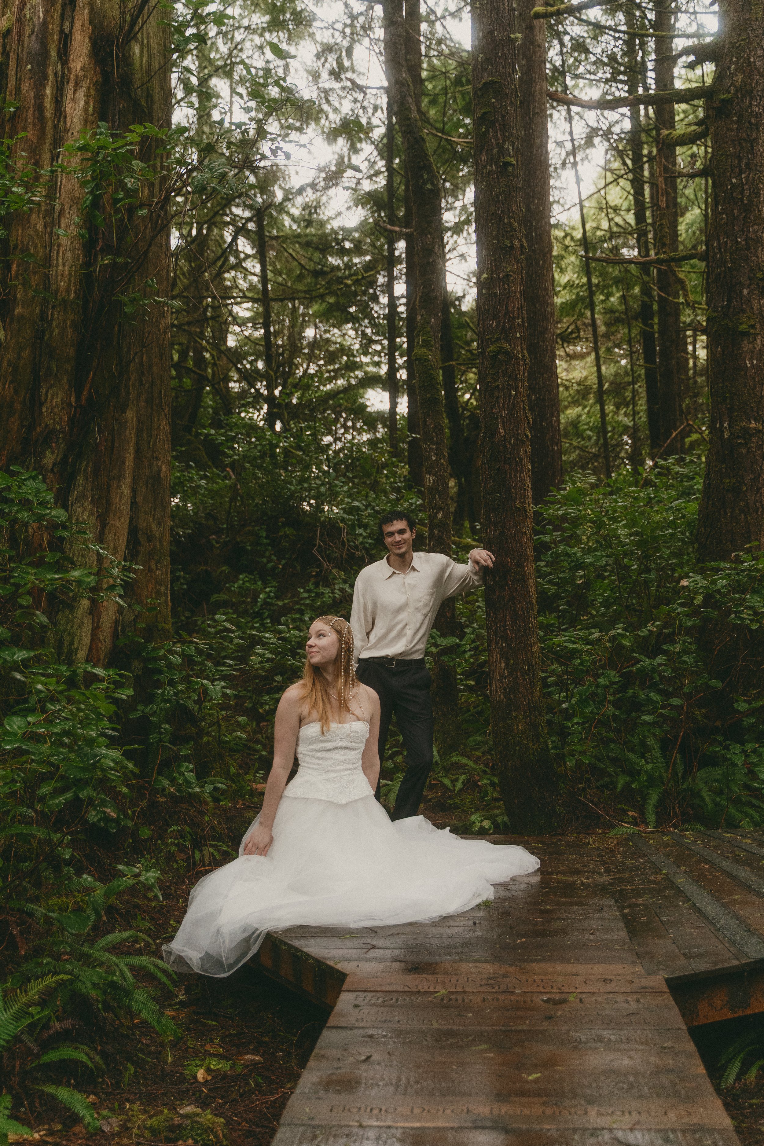 couples rainy moody elopement in Tofino BC