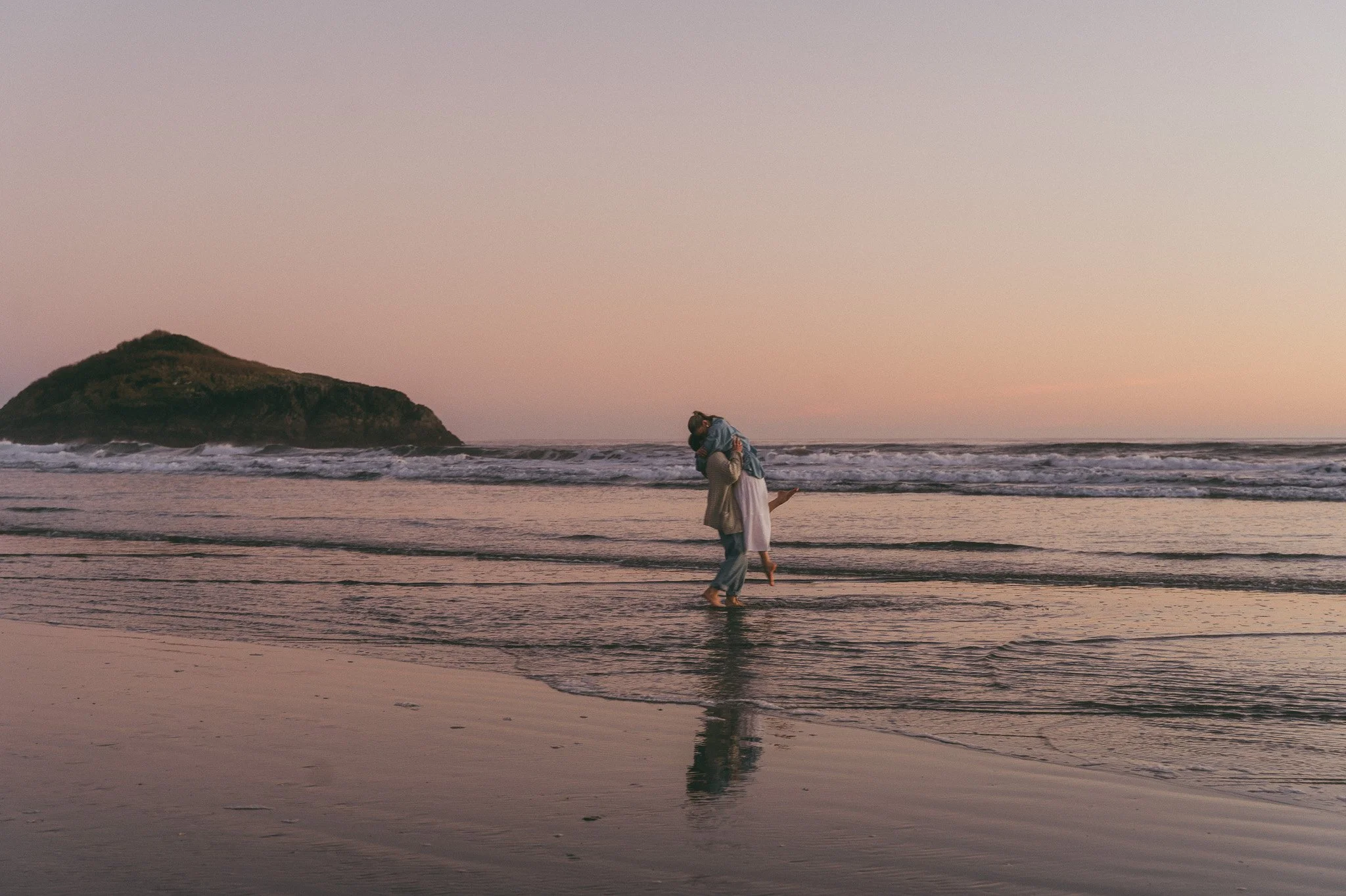 Golden hour blue hour adventurous couples engagement session in Tofino BC