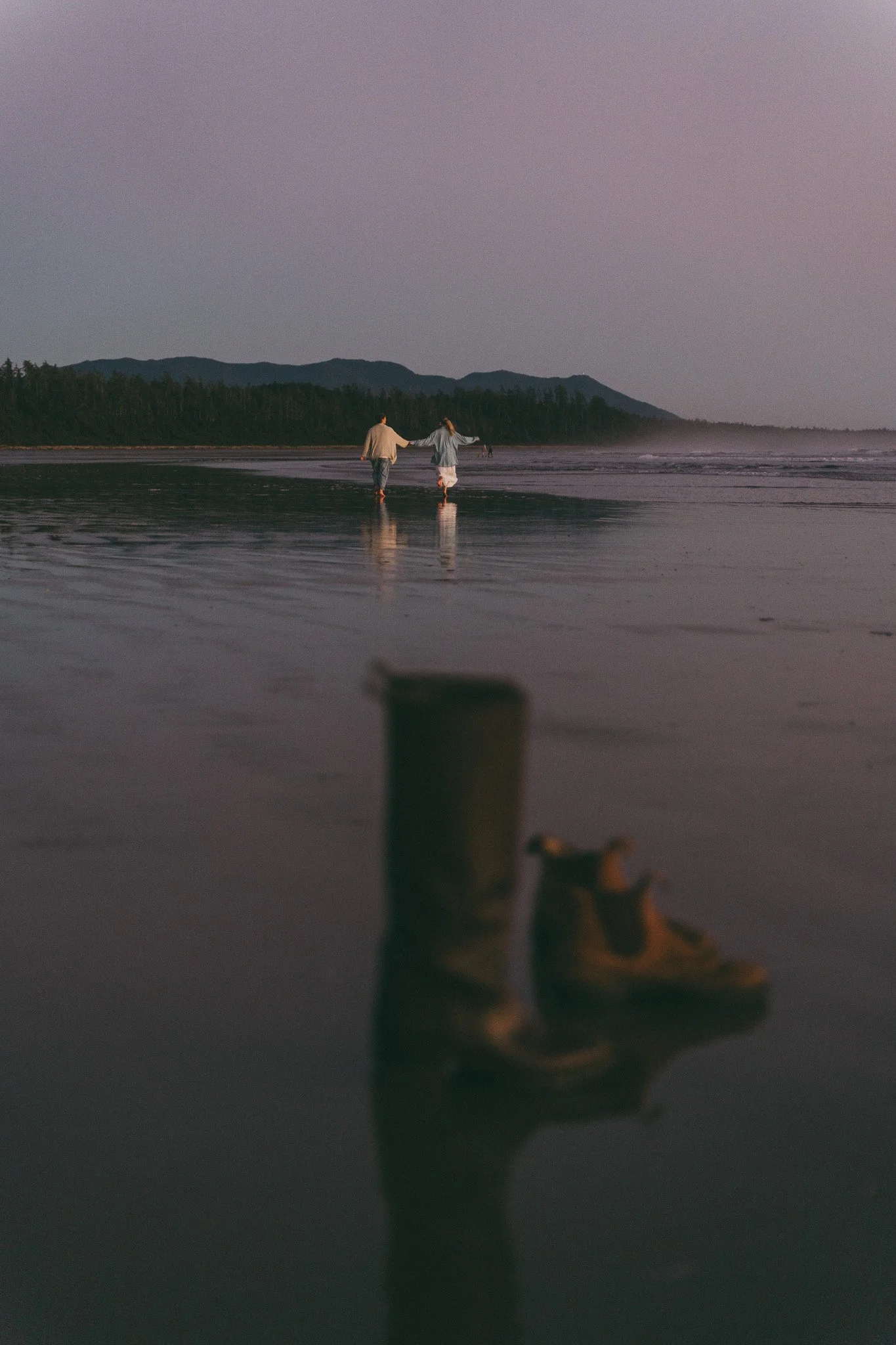 Golden hour blue hour adventurous couples engagement session in Tofino BC