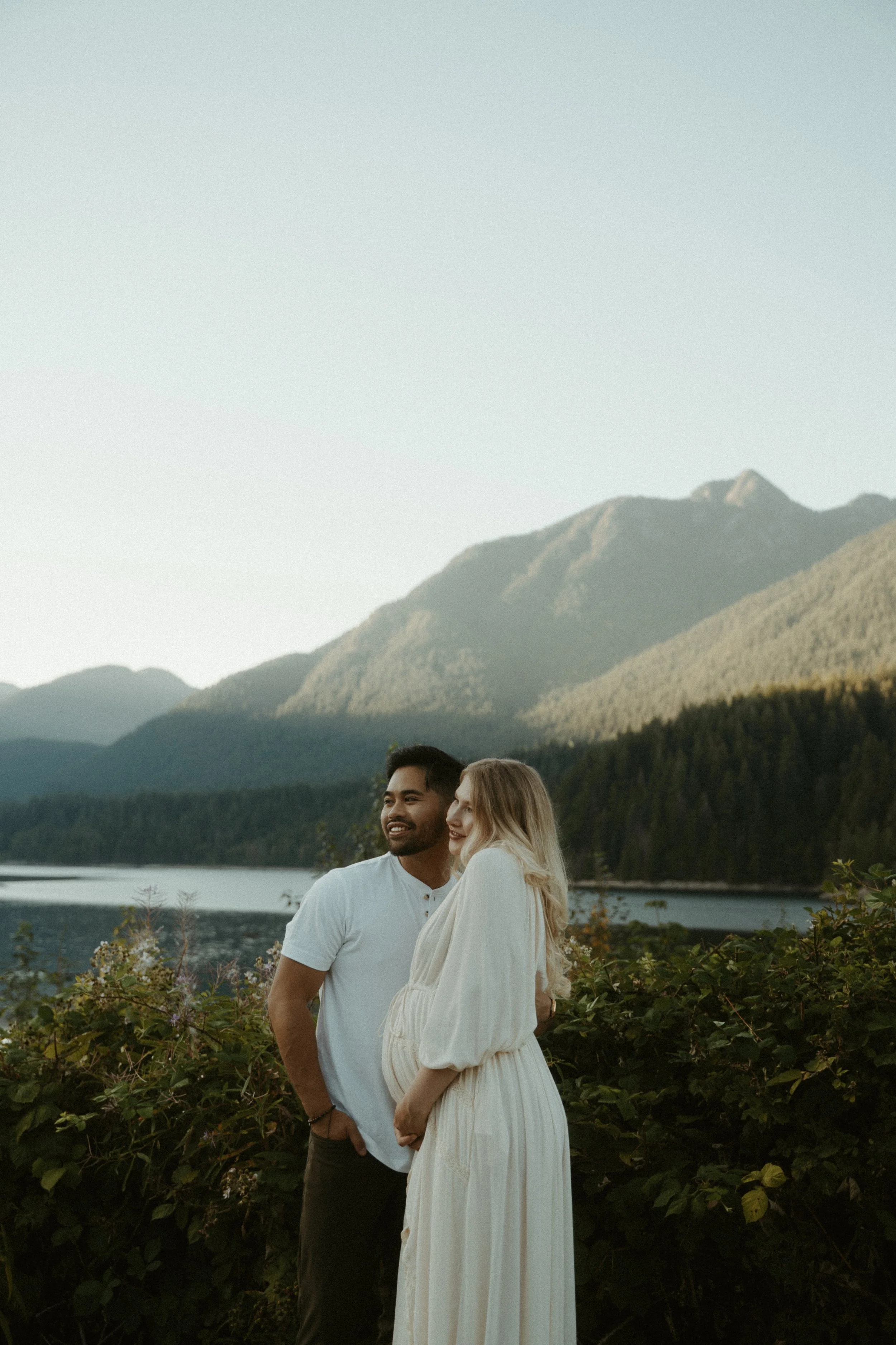 Couples golden hour maternity session at Cleveland Dam North Vancouver BC