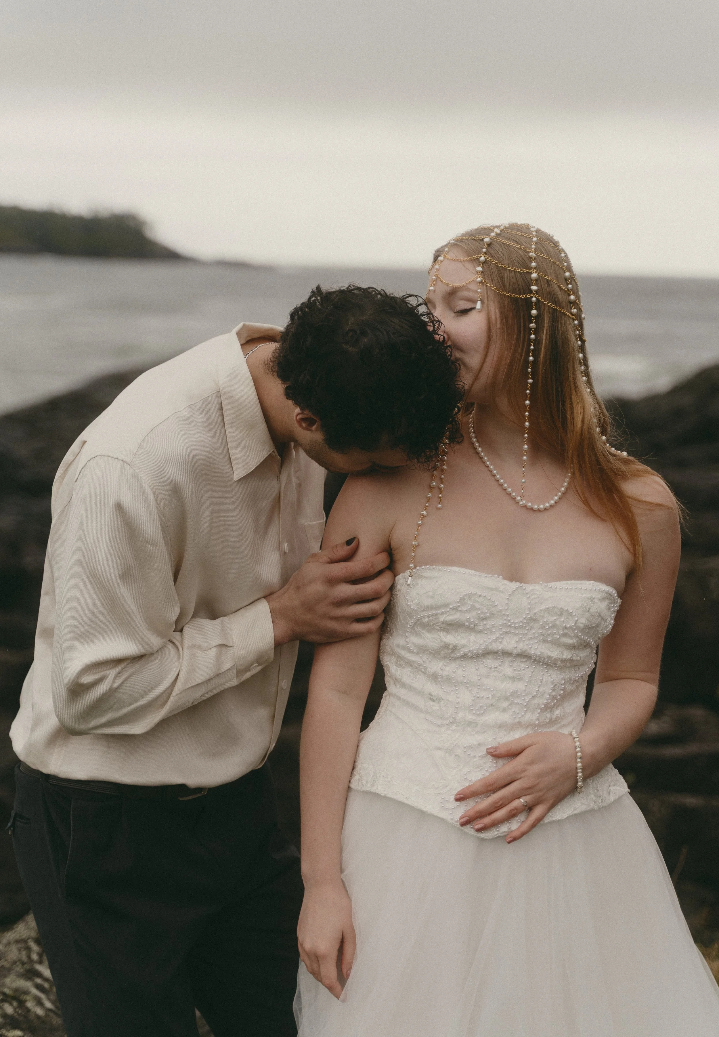 couples rainy moody elopement in Tofino BC