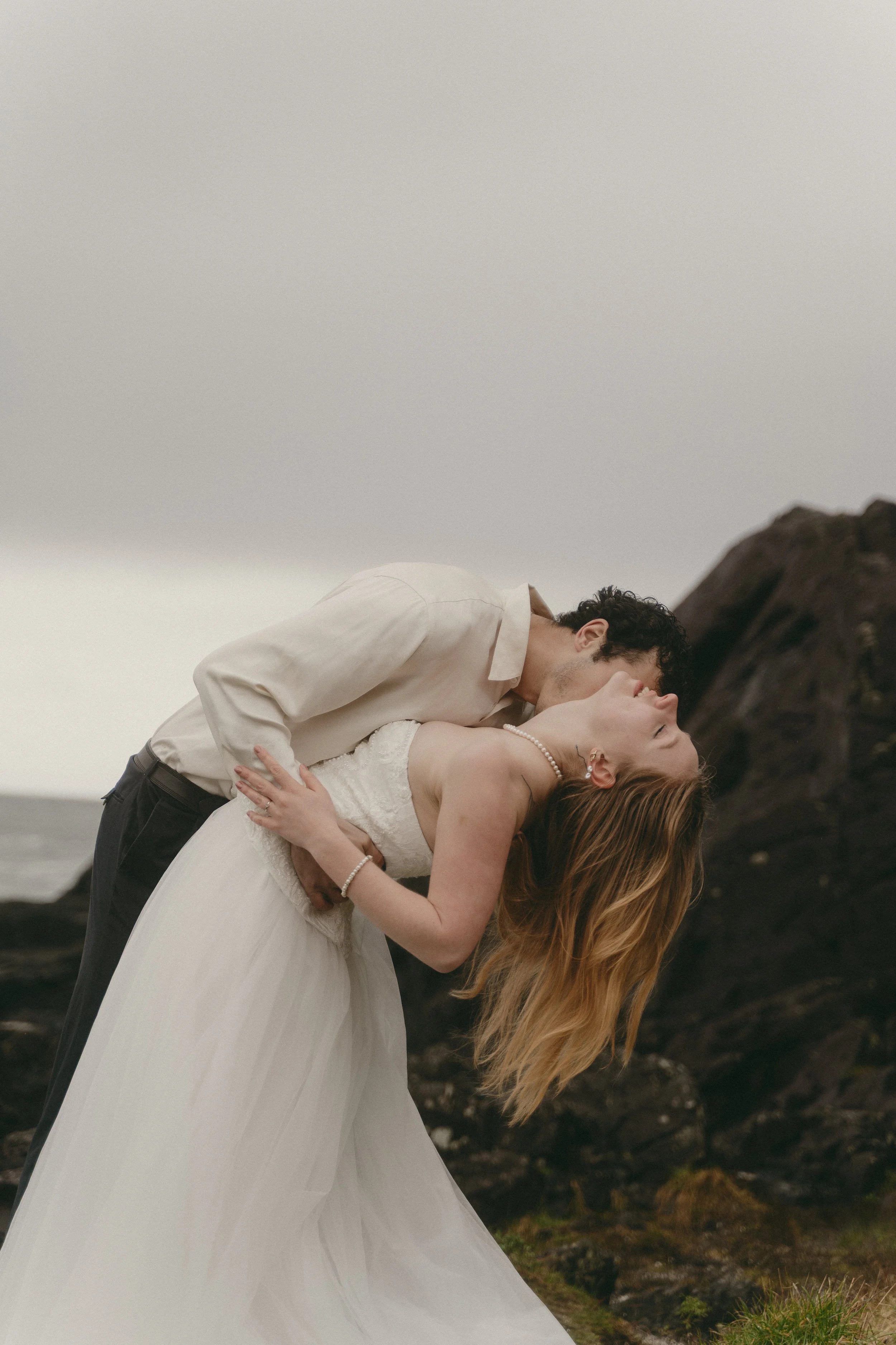 couples rainy moody elopement in Tofino BC