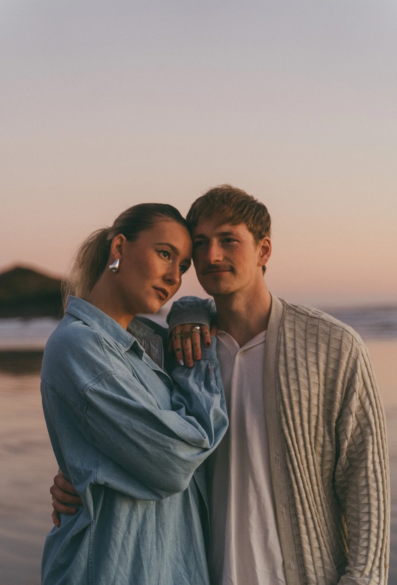 Golden hour blue hour adventurous couples engagement session in Tofino BC