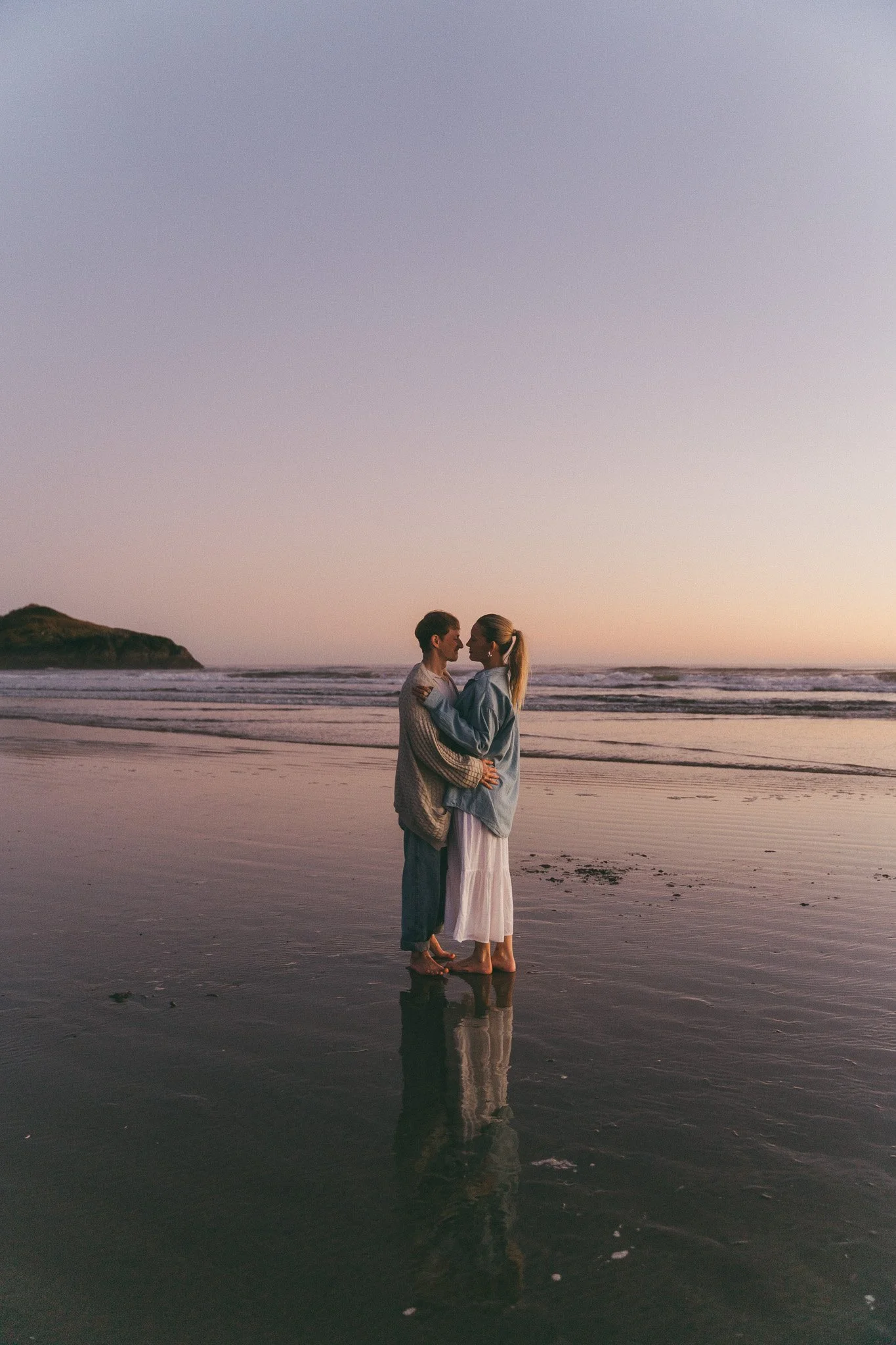 Golden hour blue hour adventurous couples engagement session in Tofino BC