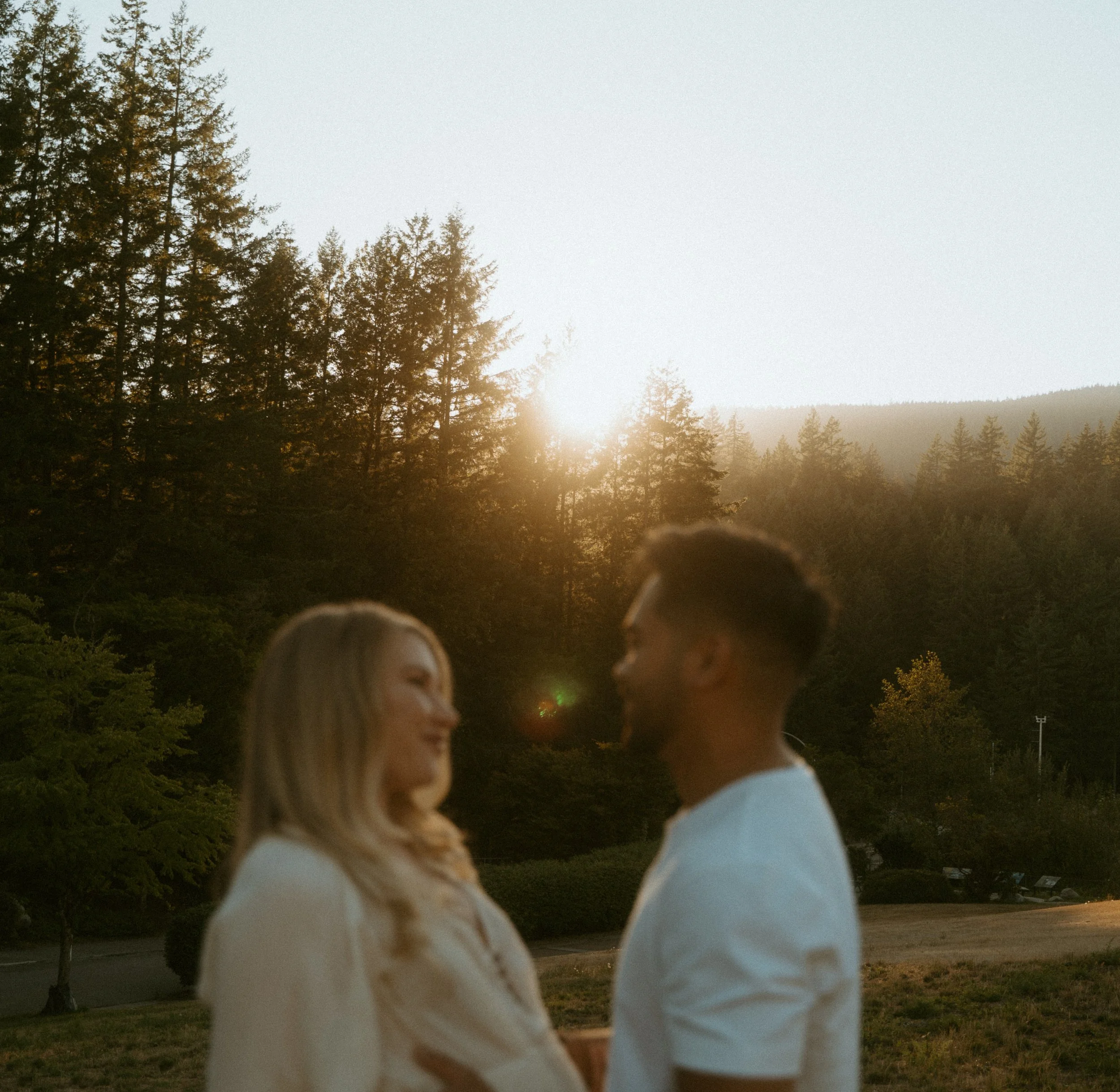 Couples golden hour maternity session at Cleveland Dam North Vancouver BC