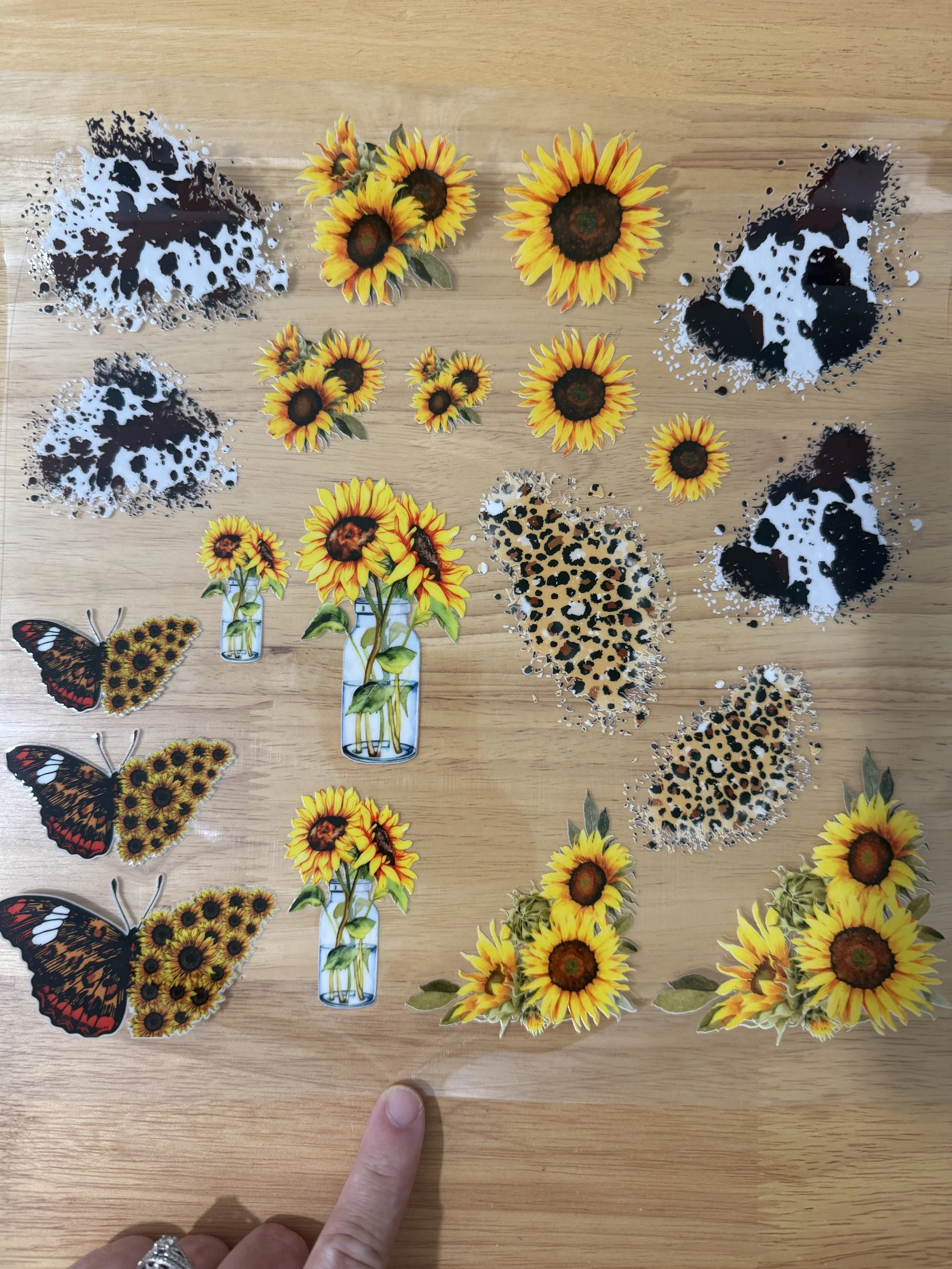 Cow, Cheetah Print & Sunflowers Designed UVDTF Element Sheet_Deconstructable Element Sheets_10 by 10 inch Sheets_Custom Designed UVDTF Element Sheet