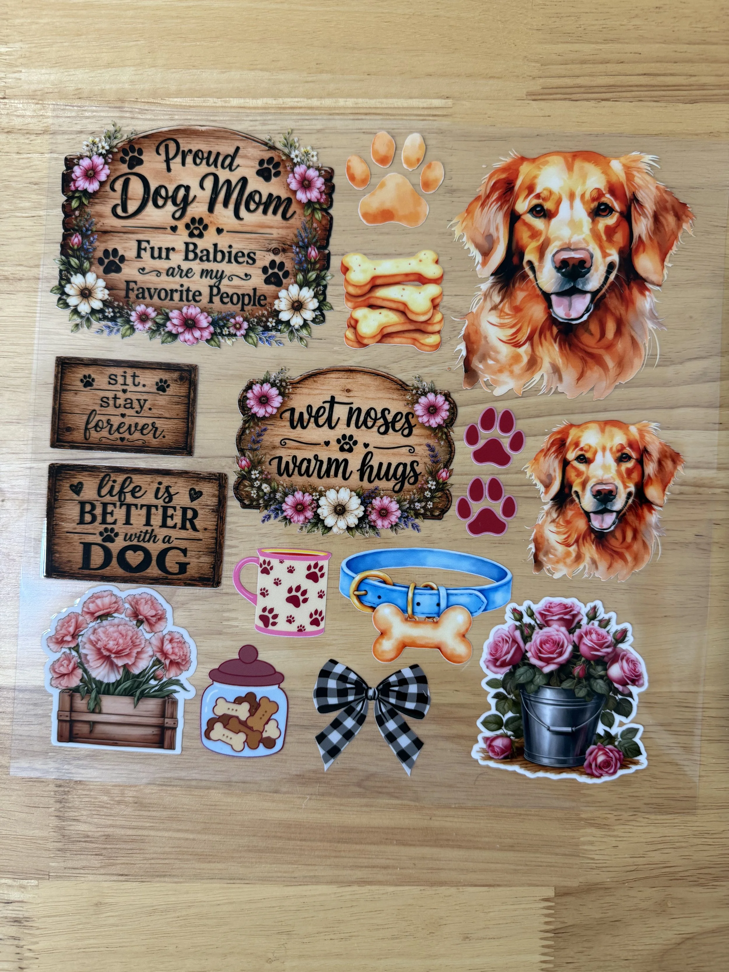Proud Dog Mom Goldie Designed UVDTF Element Sheet_Deconstructable Element Sheets_10 by 10 inch Sheets_Custom Designed UVDTF Element Sheet