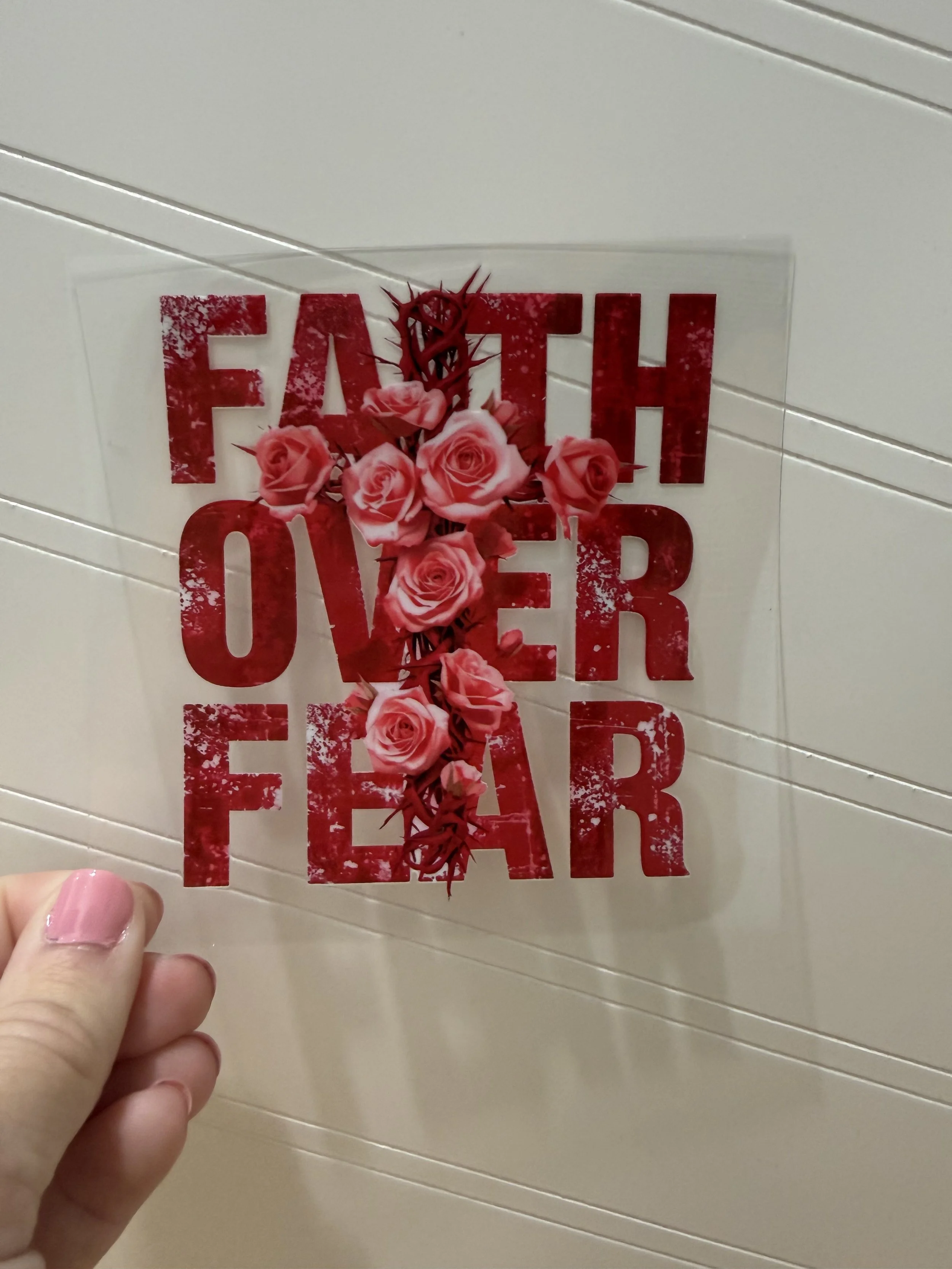 Faith Over Fear Floral Cross Decal Designed UVDTF (Ultra Violet Direct To Transfer Film) Decal_Can Glass Decal_Snowglobe Tumbler/Cup Decal_Custom Designed UVDTF Decal