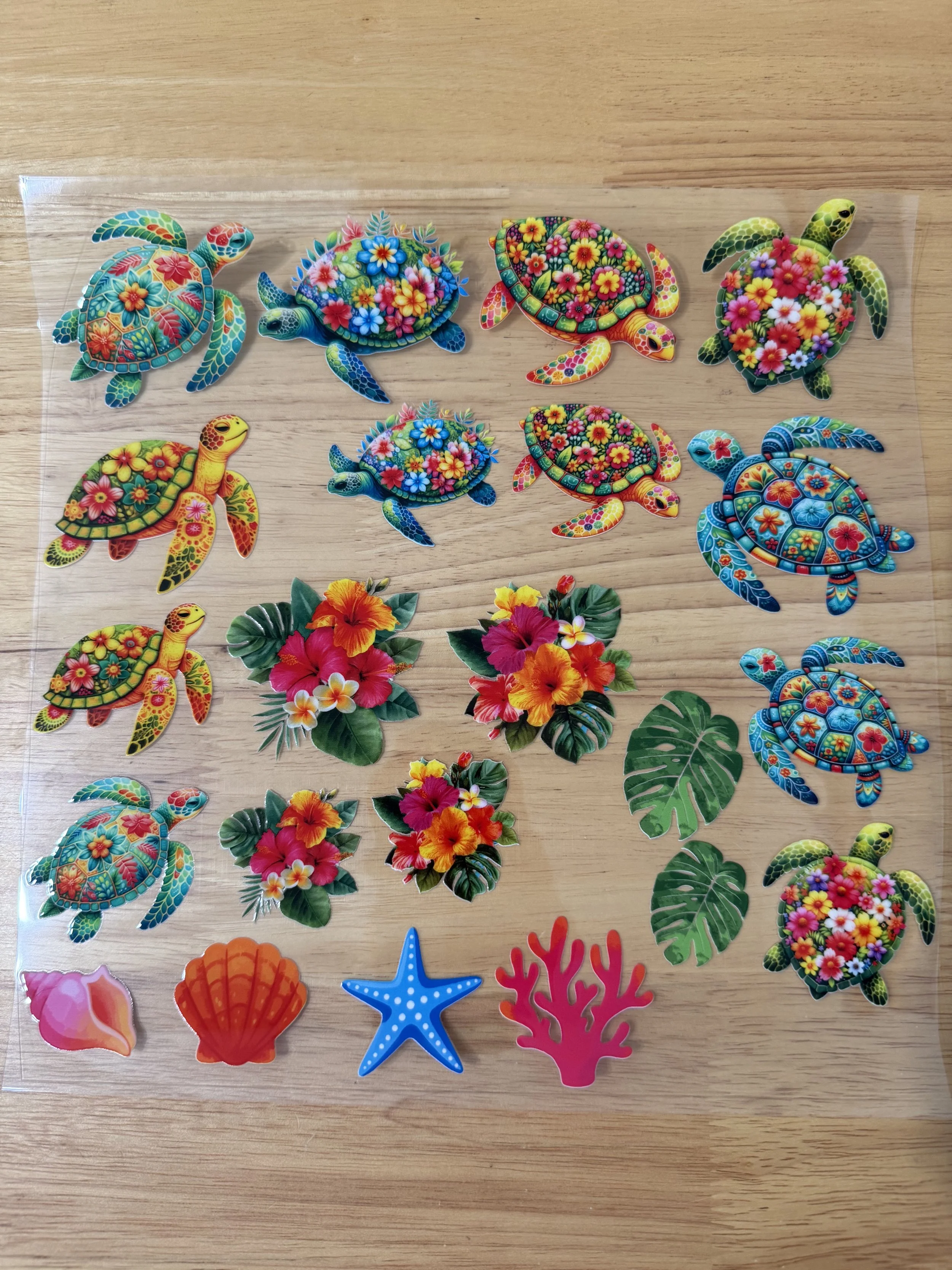 Floral Sea Turtle Tropical Designed UVDTF Element Sheet_Deconstructable Element Sheets_10 by 10 inch Sheets_Custom Designed UVDTF Element Sheet