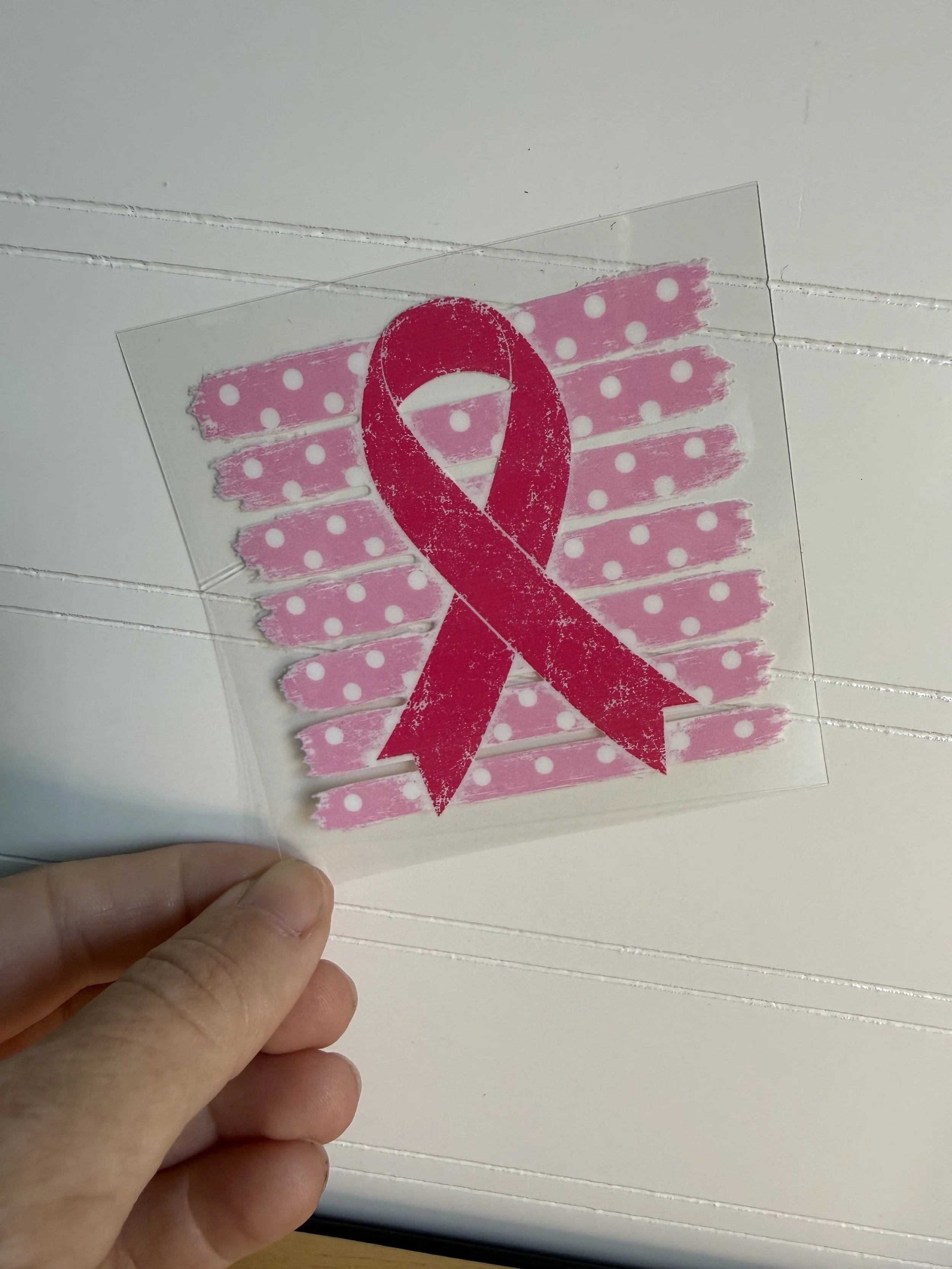 Breast Cancer Stripes Pocka Dot Ribbon 3inch Ornament Decal Designed UVDTF (Ultra Violet Direct To Transfer Film)