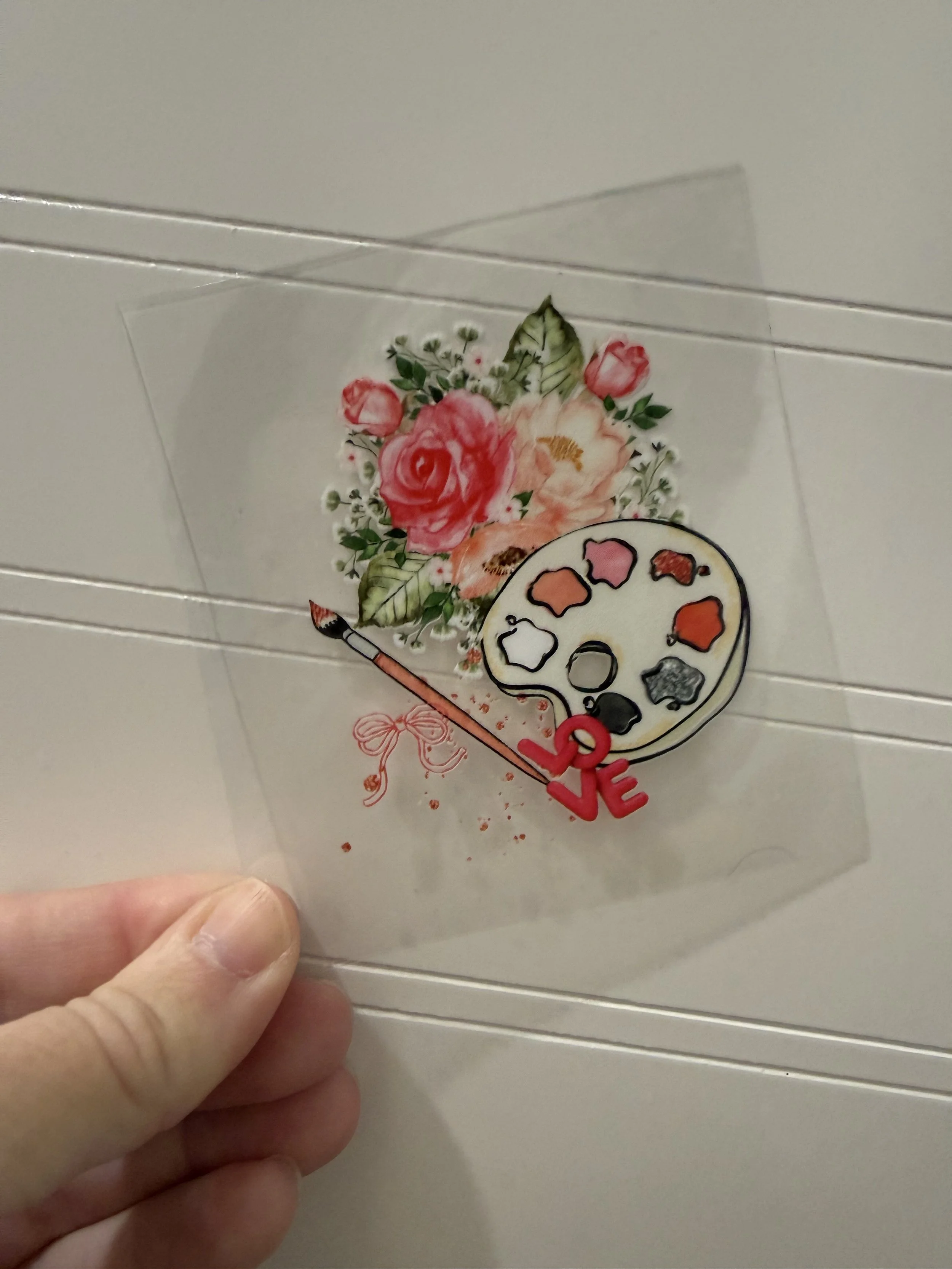 Pink Floral Painting Decal Designed UVDTF (Ultra Violet Direct To Transfer Film) Decal_Can Glass Decal_Snowglobe Tumbler/Cup Decal_Custom Designed UVDTF Decal