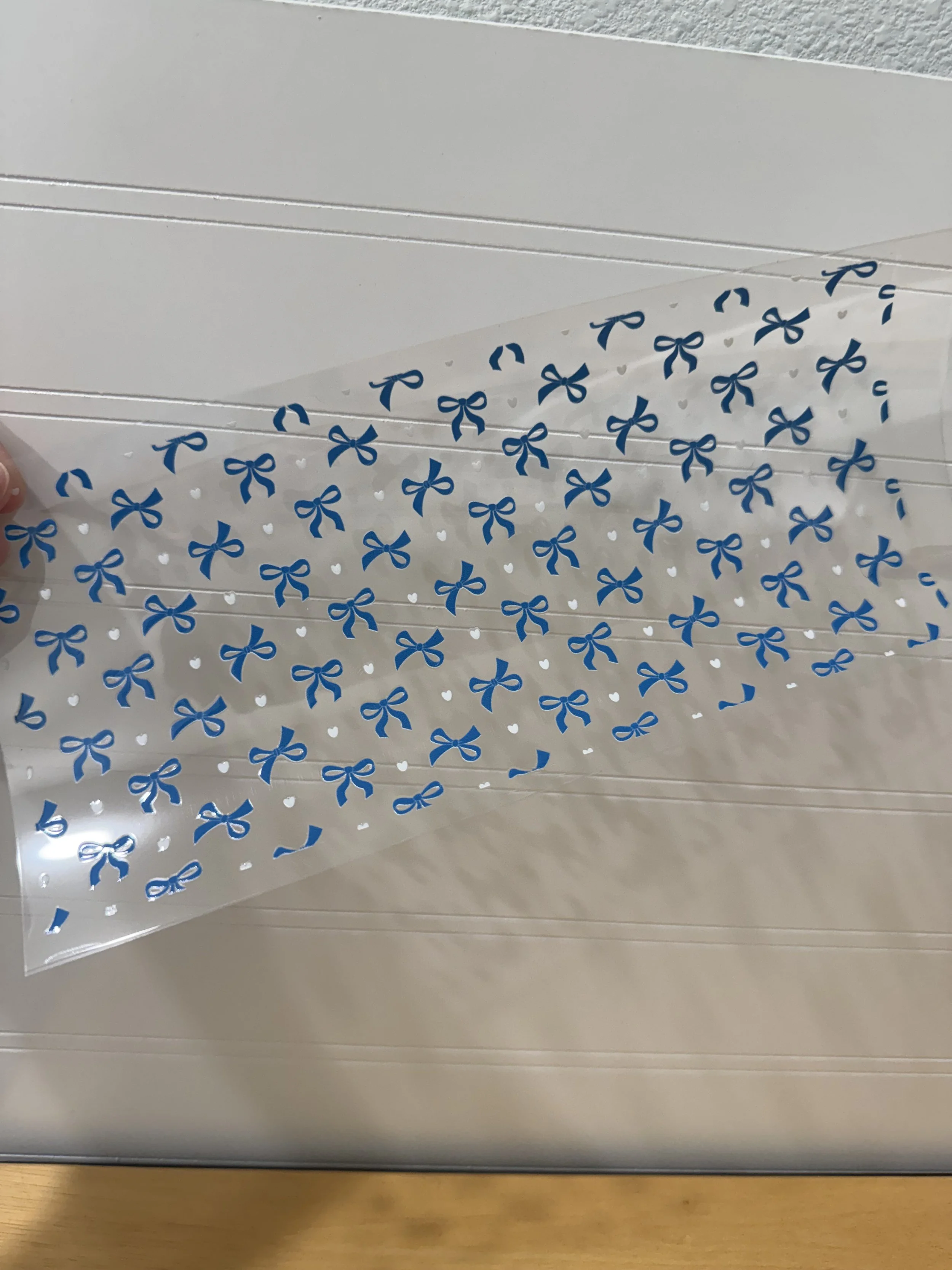 Blue Bows & White Hearts Wrap Designed UVDTF Wrap_Can Glass Wrap_Custom Designed UVDTF Wrap
