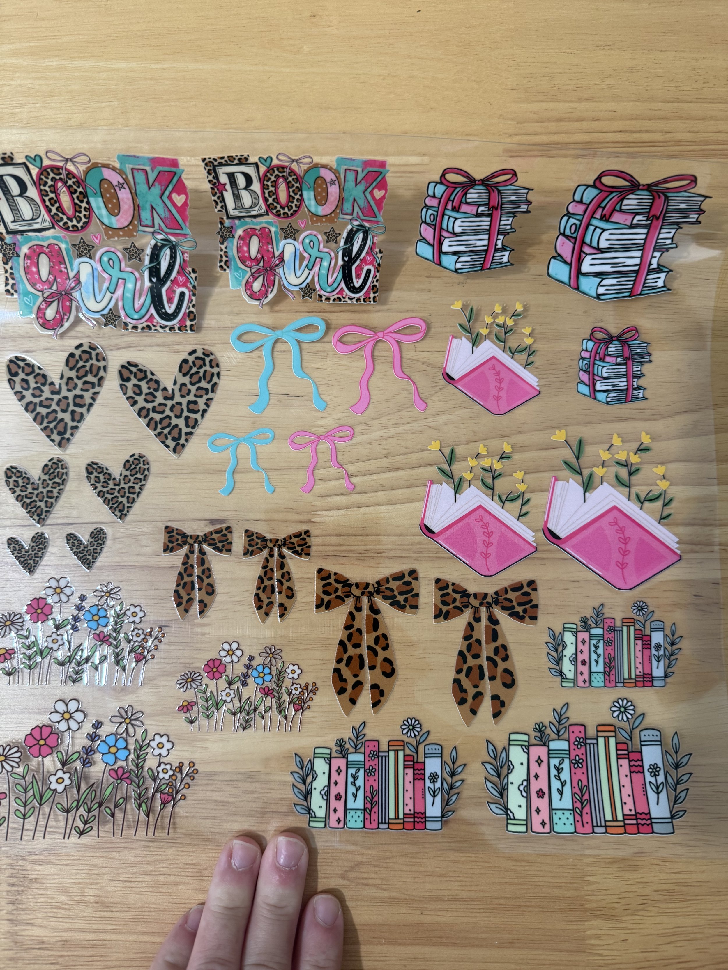 Book Girl Floral Cheetah Print Designed UVDTF Element Sheet_Deconstructable Element Sheets_10 by 10 inch Sheets_Custom Designed UVDTF Element Sheet