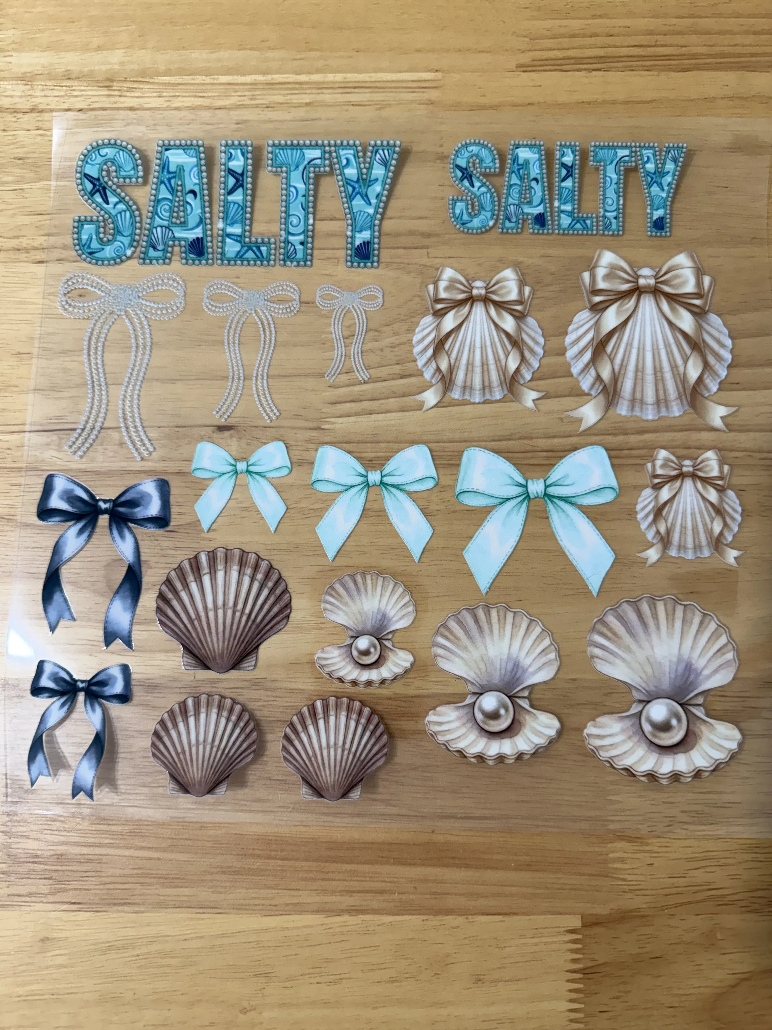 Salty Bows Sea Shells Designed UVDTF Element Sheet_Deconstructable Element Sheets_10 by 10 inch Sheets_Custom Designed UVDTF Element Sheet