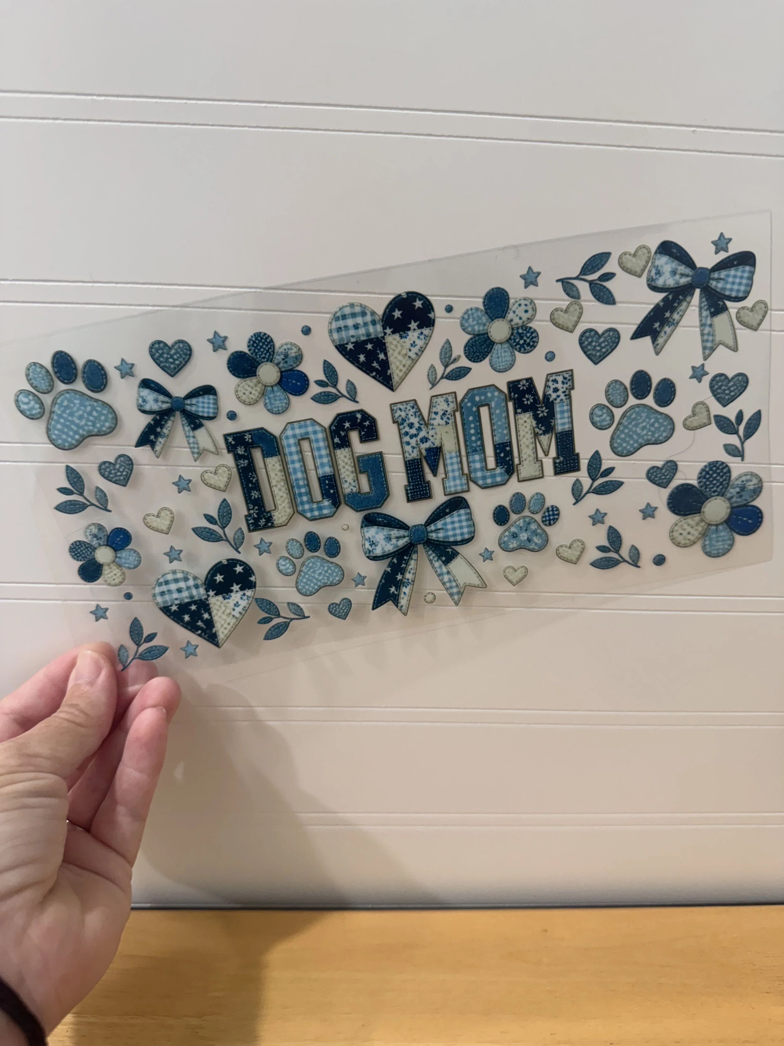Blue Pattern Patchwork Dog Mom Wrap Designed UVDTF Wrap_Can Glass Wrap_Custom Designed UVDTF Wrap
