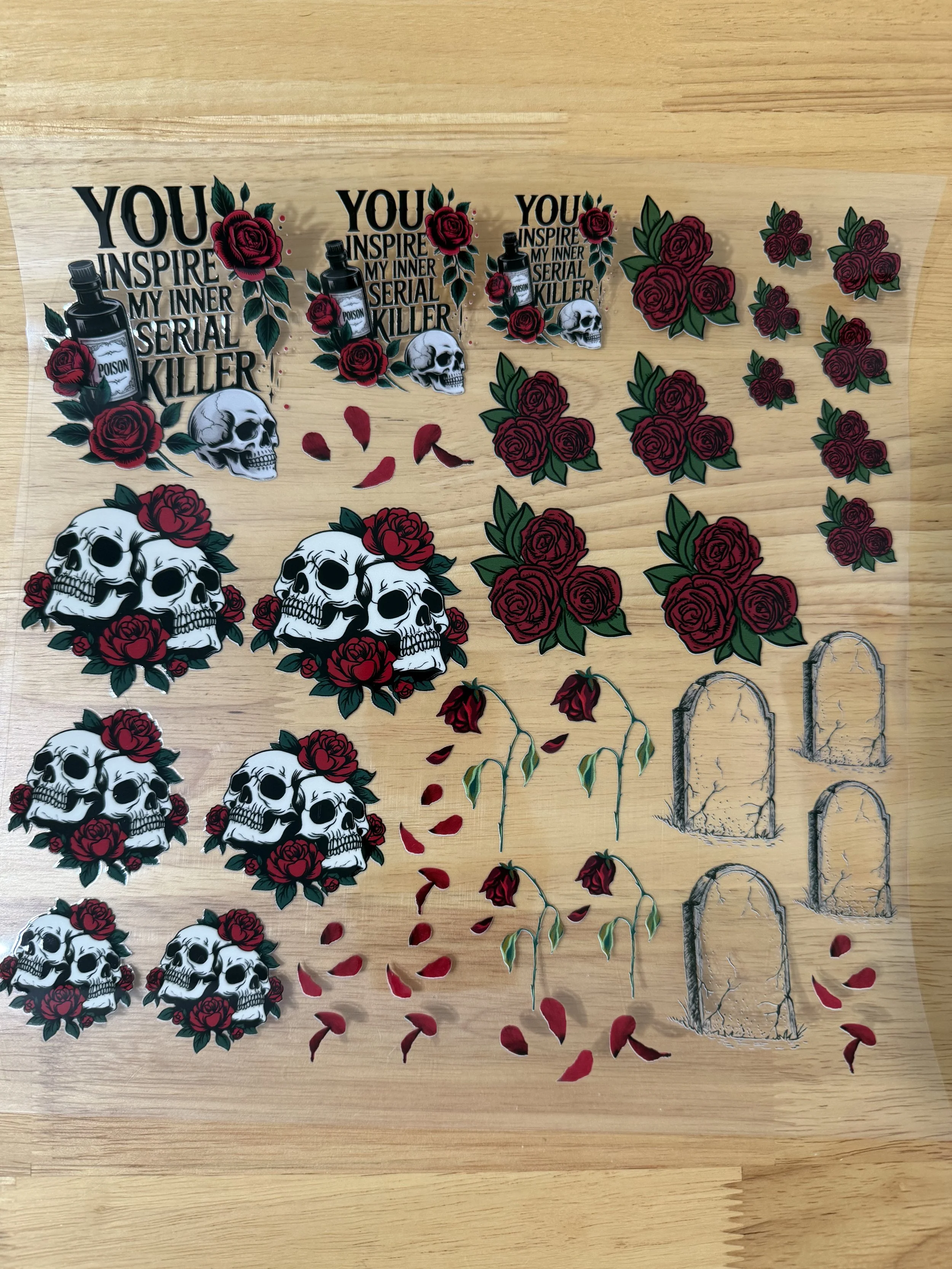 You Inspire my Inner Serial Killer Designed UVDTF Element Sheet_Deconstructable Element Sheets_10 by 10 inch Sheets_Custom Designed UVDTF Element Sheet
