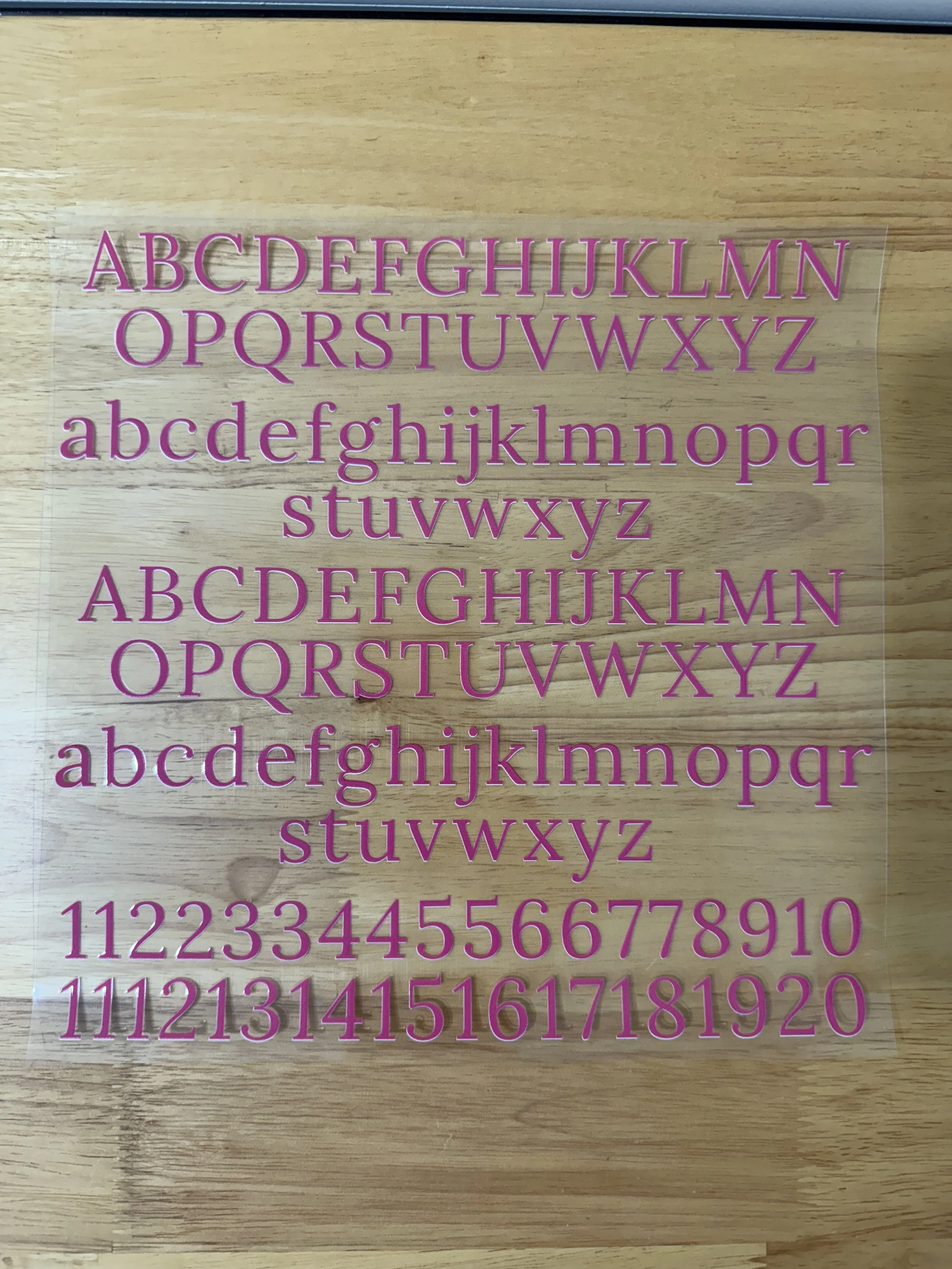 Pink Serif ABC123 Designed UVDTF Element Sheet_Deconstructable Element Sheets_10 by 10 inch Sheets_Custom Designed UVDTF Element Sheet