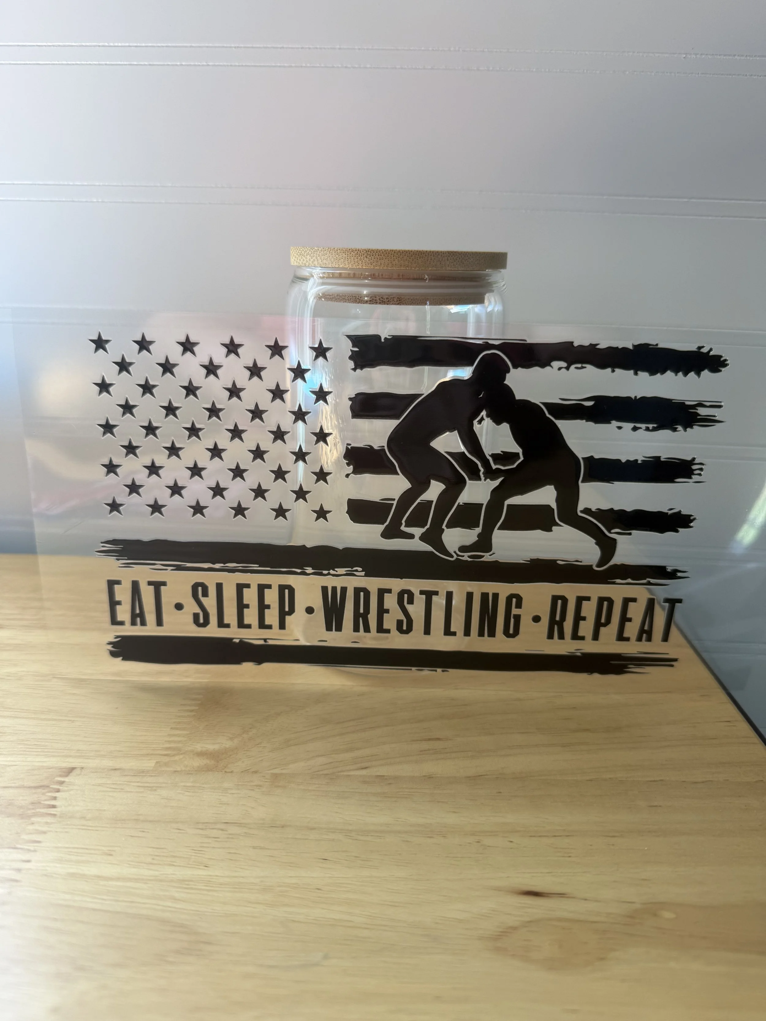 Eat. Sleep. Wrestling. Repeat American Flag Wrap Designed UVDTF Wrap