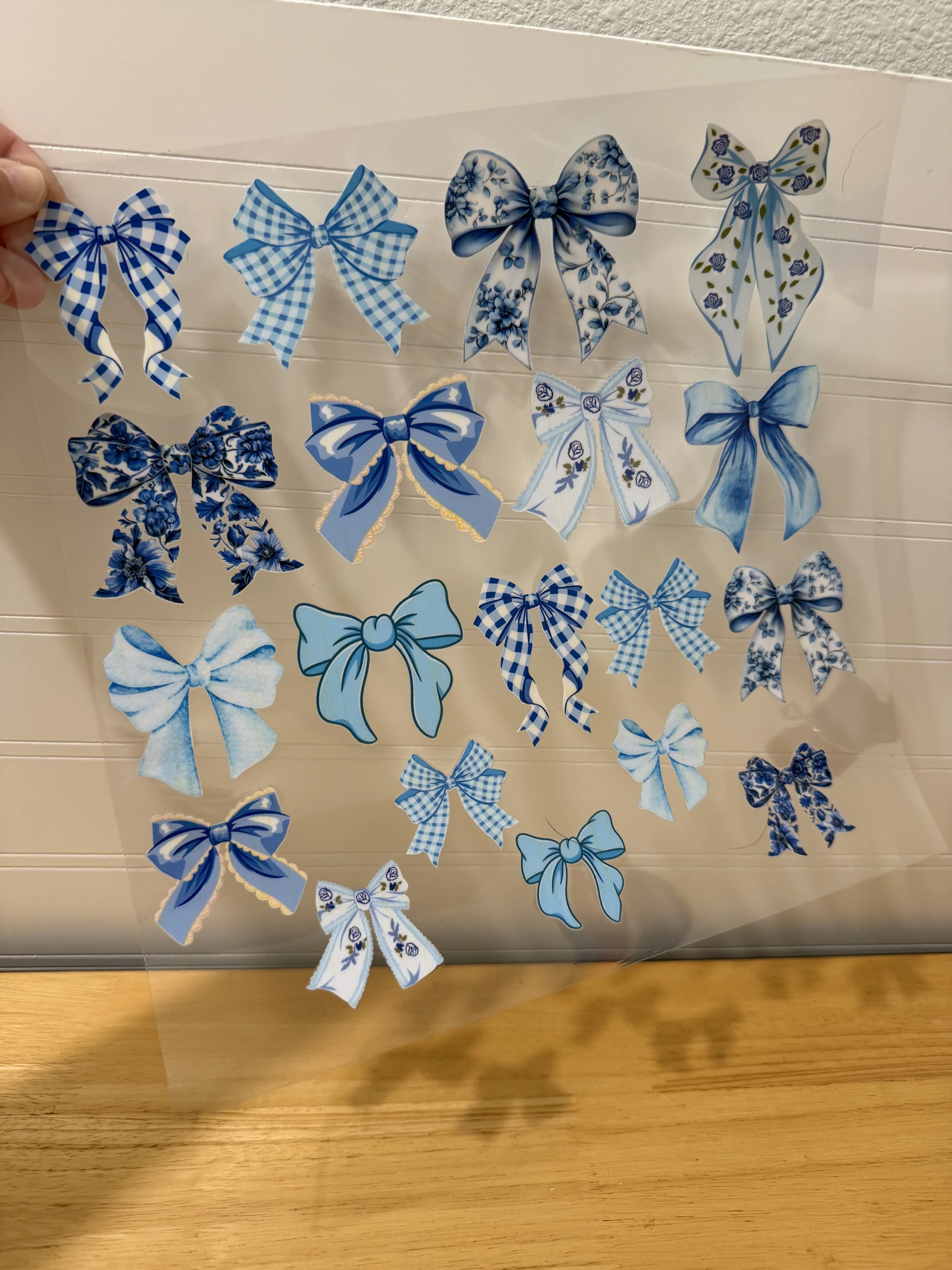 Multi Pattern Blue Bows Designed UVDTF Element Sheet_Deconstructable Element Sheets_10 by 10 inch Sheets_Custom Designed UVDTF Element Sheet