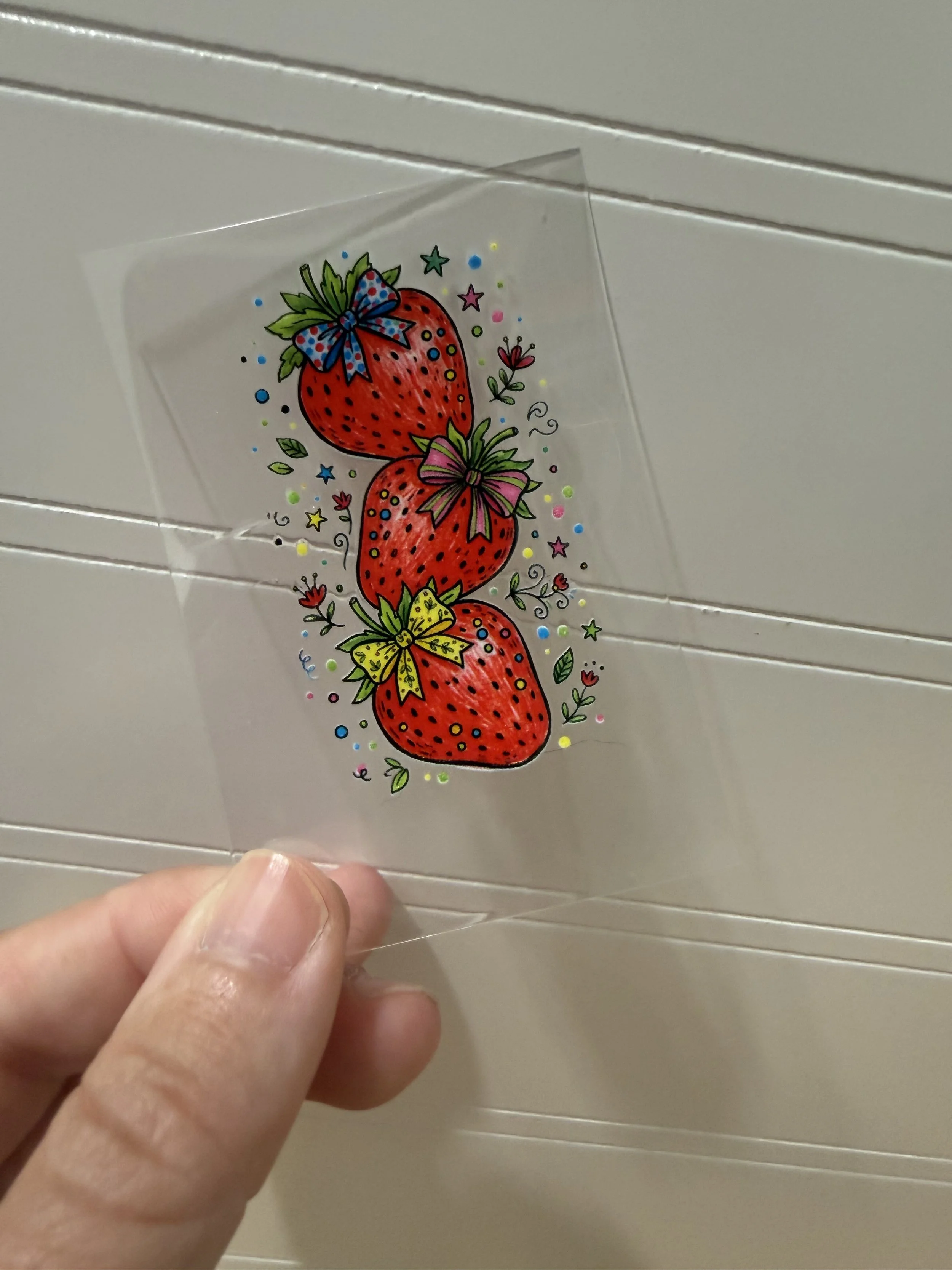 Strawberry Bow Drawings Hotel Luggage Keychain Decal Designed UVDTF (Ultra Violet Direct To Transfer Film) Decal_Hotel Luggage Keychain Decal_Custom Designed UVDTF Decal