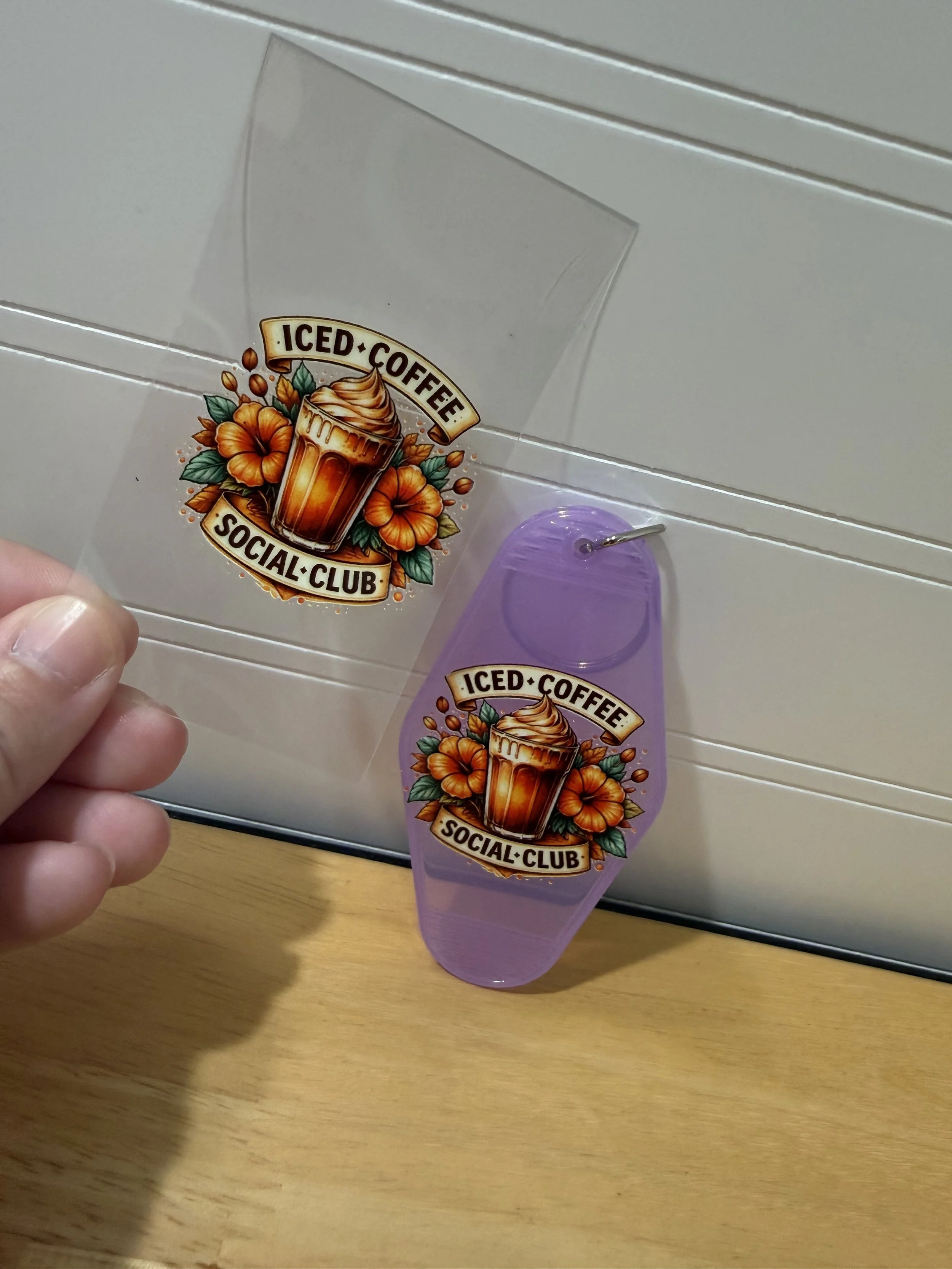 Iced Coffee Social Club Orangey Florals Hotel Luggage Keychain Decal Designed UVDTF (Ultra Violet Direct To Transfer Film) Decal_Hotel Luggage Keychain Decal_Custom Designed UVDTF Decal