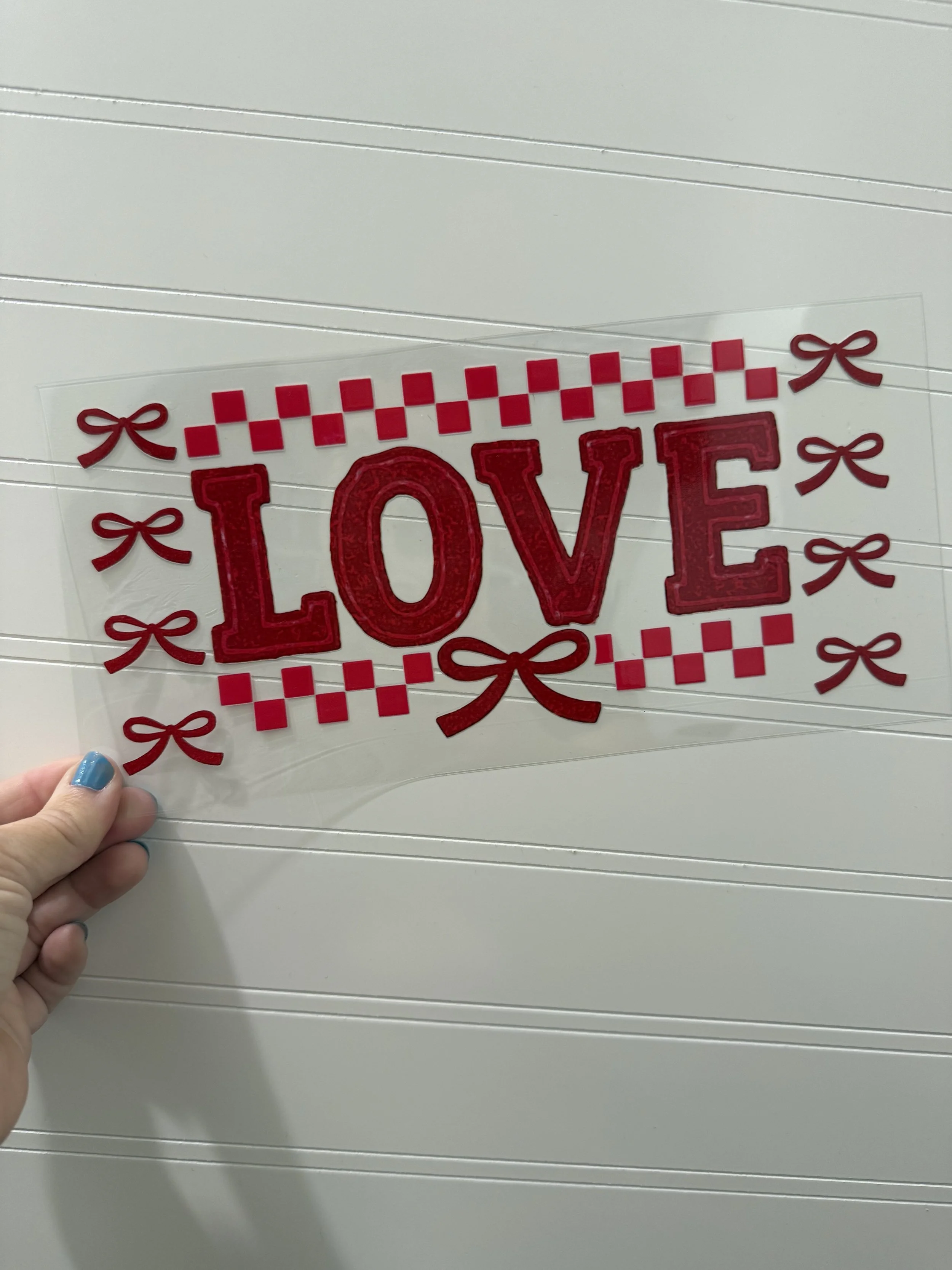 Checkered Bow LOVE Wrap Designed UVDTF (Ultra Violet Direct To Transfer Film) Wrap_Can Glass Wrap_Snowglobe Tumbler/Cup Wrap_Custom Designed UVDTF Wrap