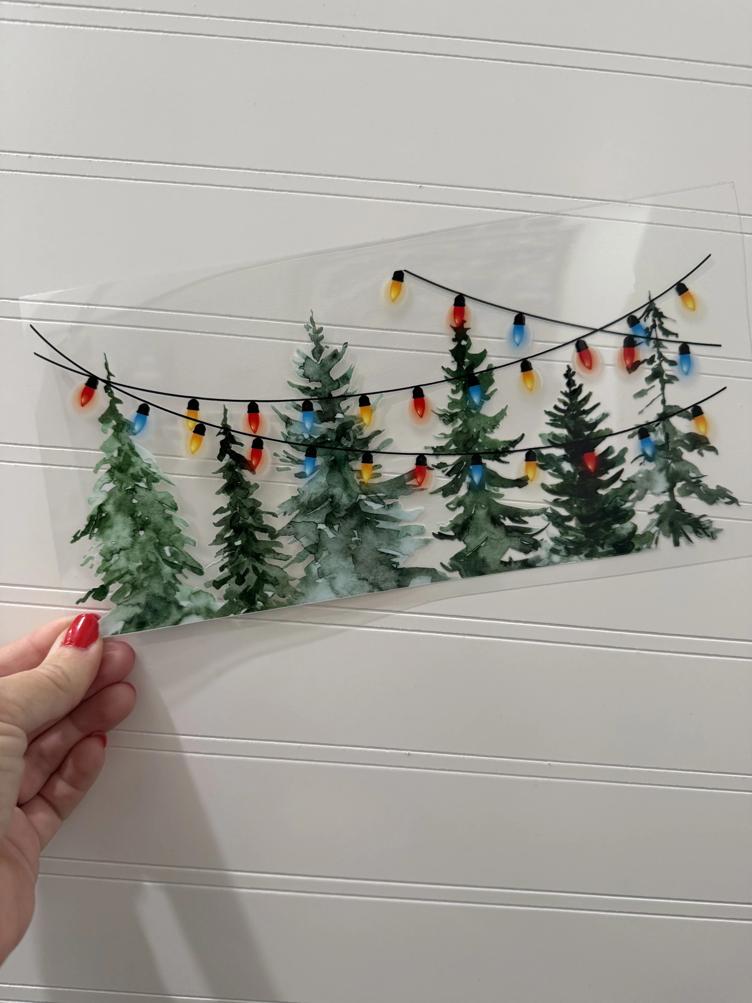 Watercolor Christmas Tree Lights Wrap Designed UVDTF (Ultra Violet Direct To Transfer Film) Wrap_Can Glass Wrap_Snowglobe Tumbler/Cup Wrap_Custom Designed UVDTF Wrap