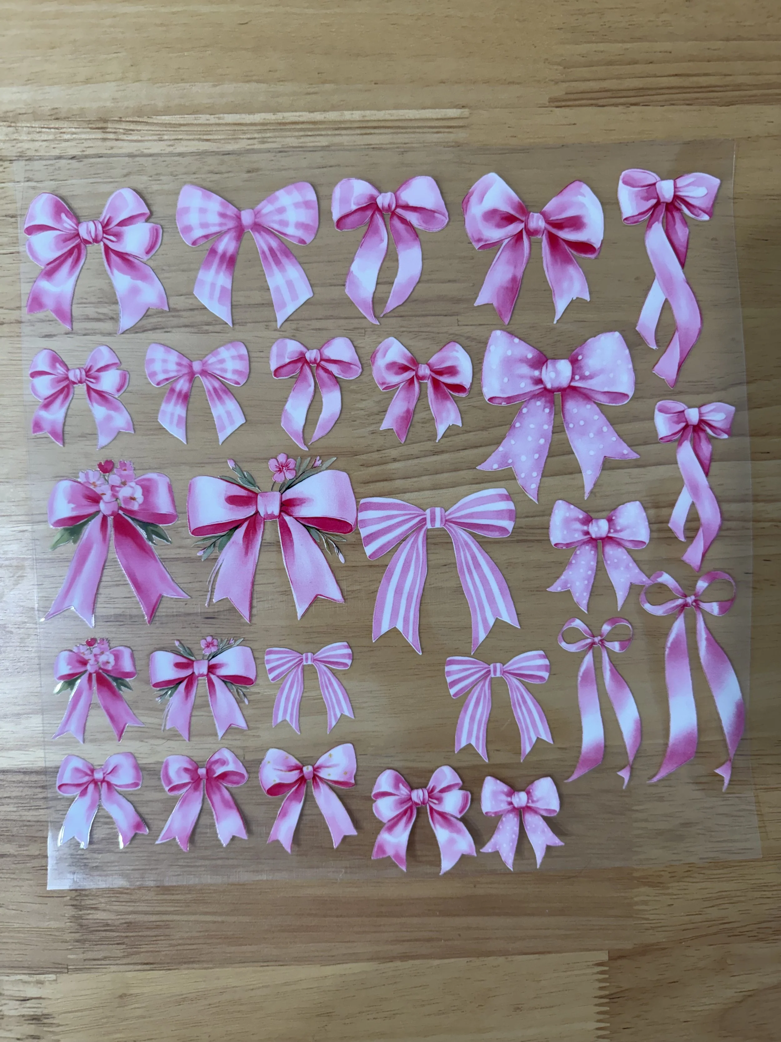 Pink Pattern Bows Designed UVDTF Element Sheet_Deconstructable Element Sheets_10 by 10 inch Sheets_Custom Designed UVDTF Element Sheet