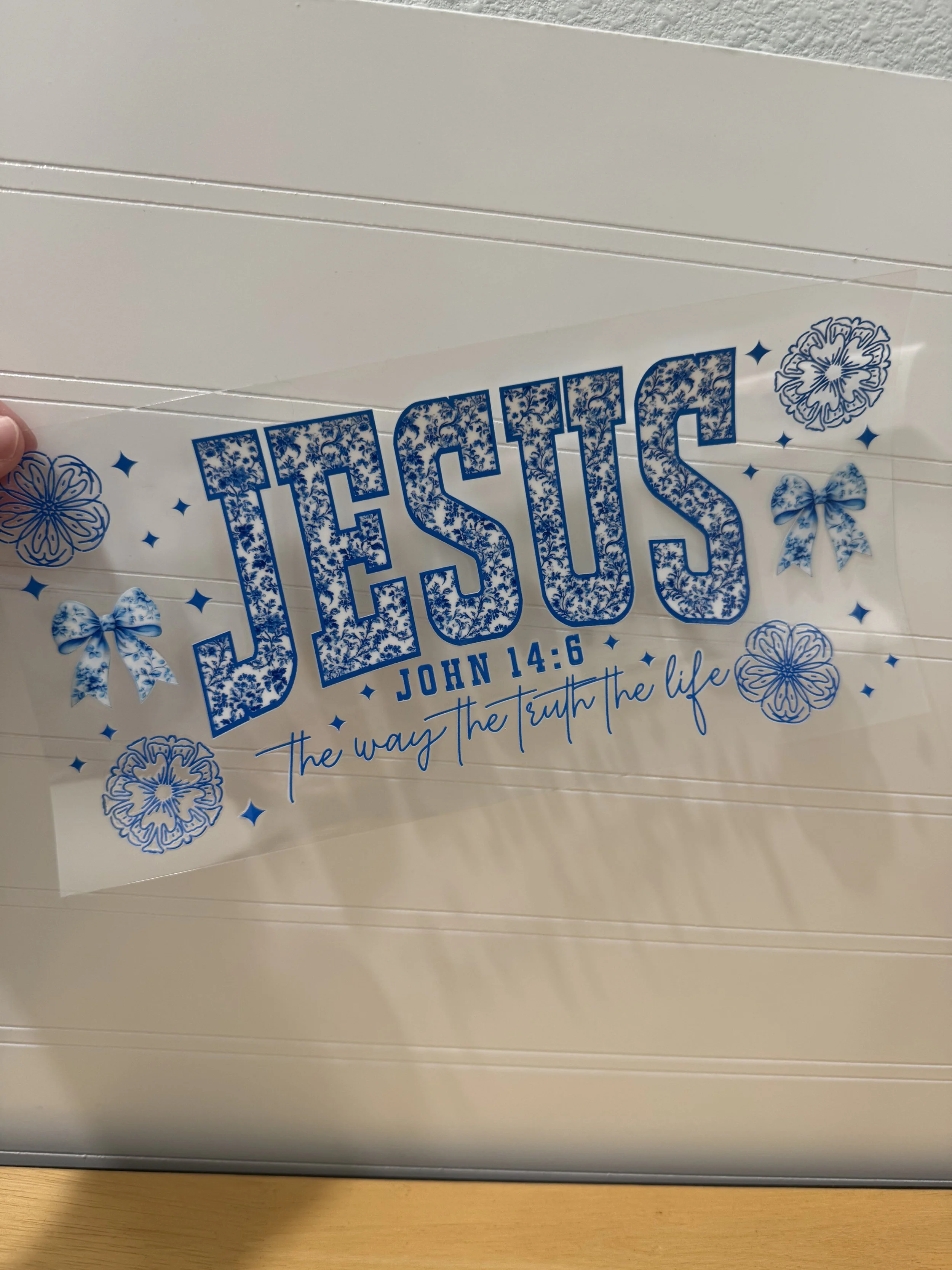 Jesus John 14:6 Blue Floral Bows Wrap Designed UVDTF Wrap_Can Glass Wrap_Custom Designed UVDTF Wrap