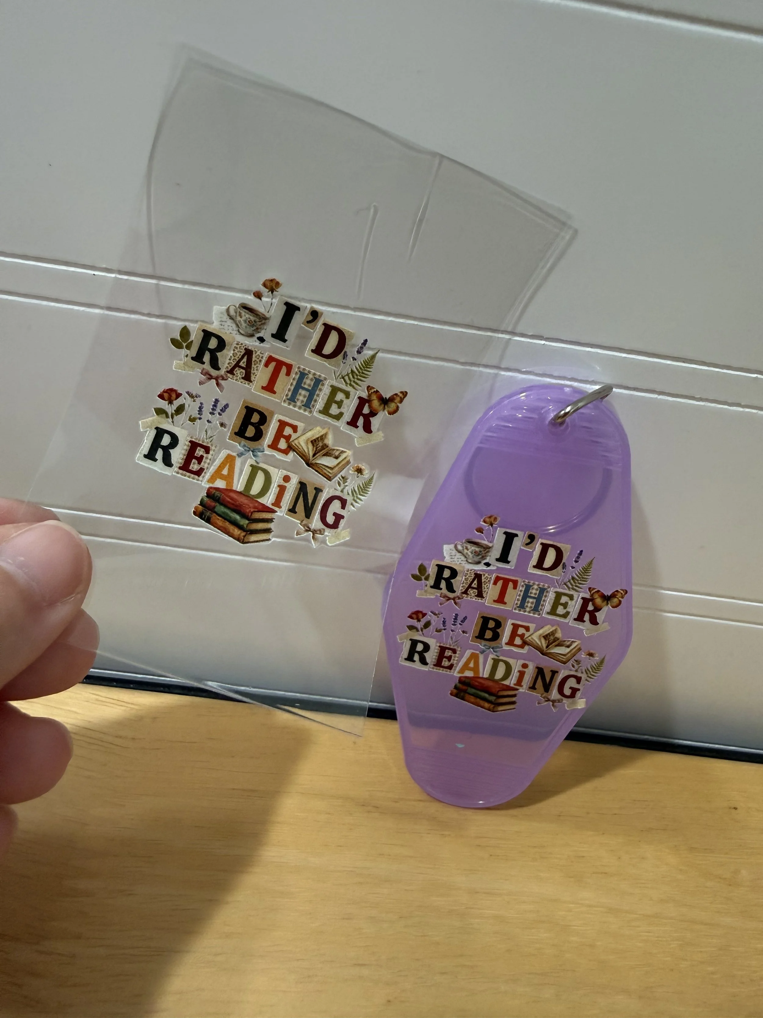 I'd Rather Be Reading Hotel Luggage Keychain Decal Designed UVDTF (Ultra Violet Direct To Transfer Film) Decal_Hotel Luggage Keychain Decal_Custom Designed UVDTF Decal